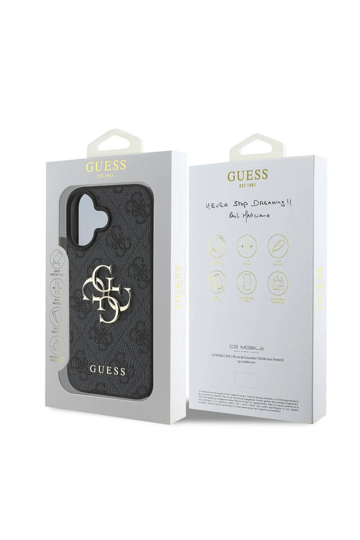 کاور و قاب IPHONE 16 CASE COMPATIBLE GUESS LICENSED PU چرمی 4G PATTERNED METAL LARGE AND TEXT LOGO مشکی Guess