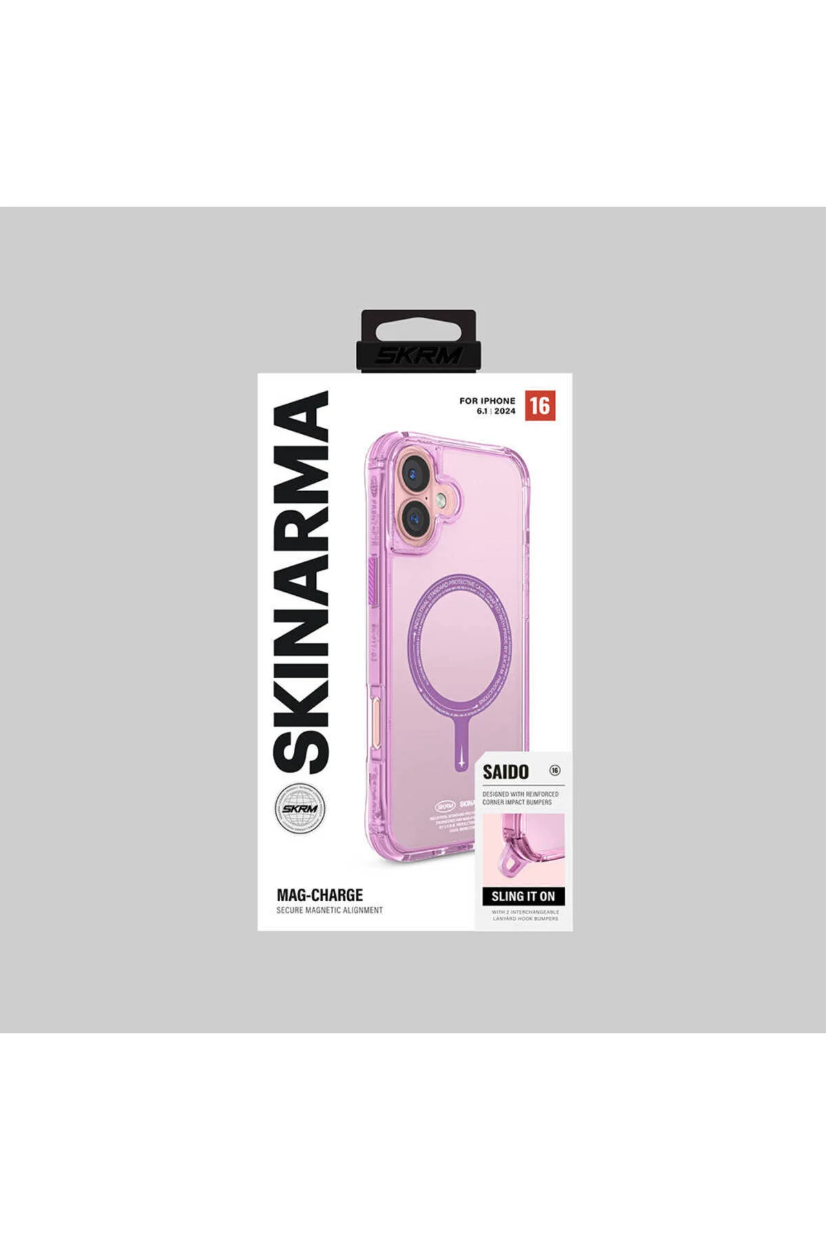 کاور و قاب سازگار با آیفون 16 SKINARMA طرح کیسه هوای شفاف SAIDO ویژگی شارژ MAGSAFE صورتی Skinarma