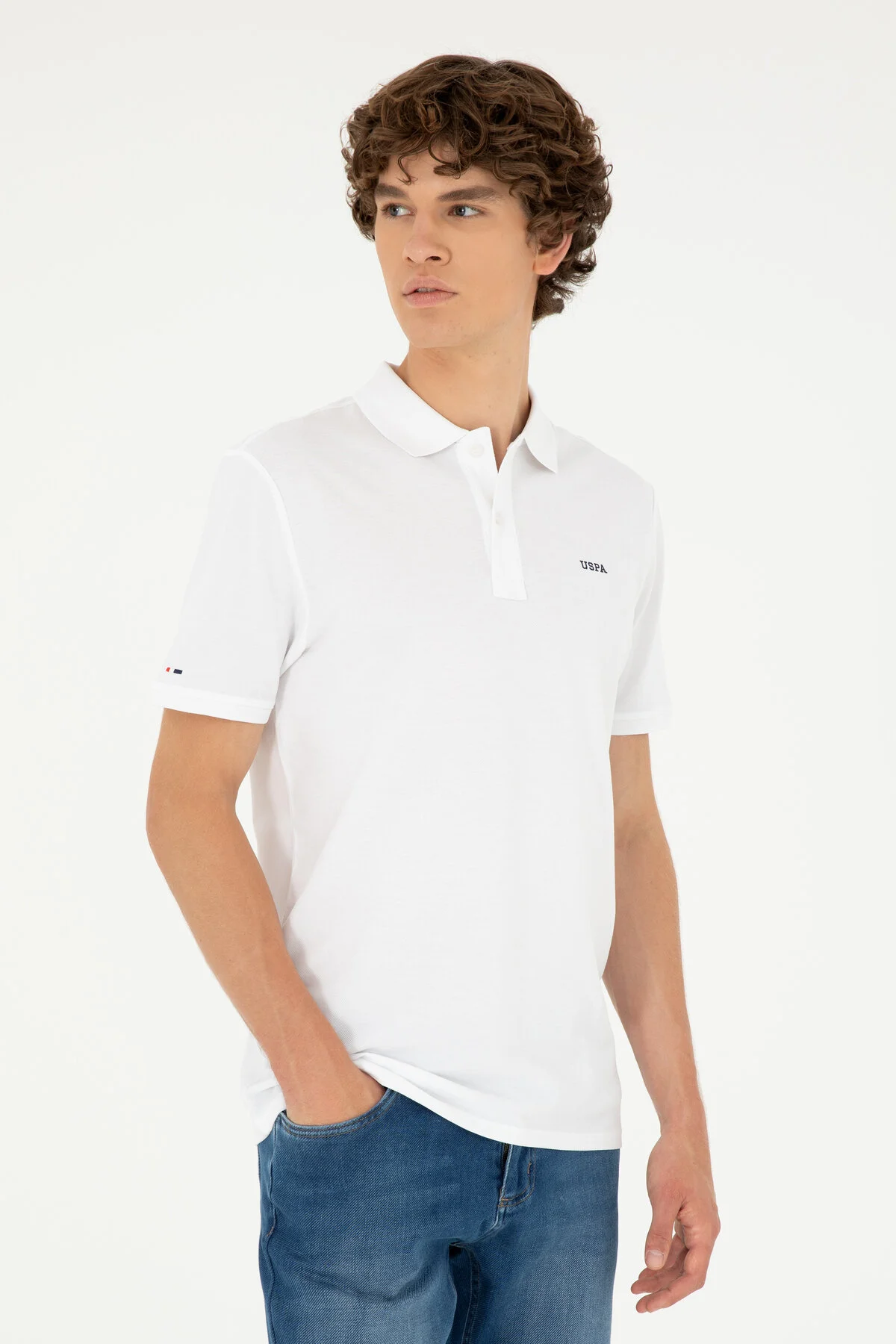 تی شرت یقه پولو آبی مردانه پایه سفید یو اس U.S. Polo Assn.
