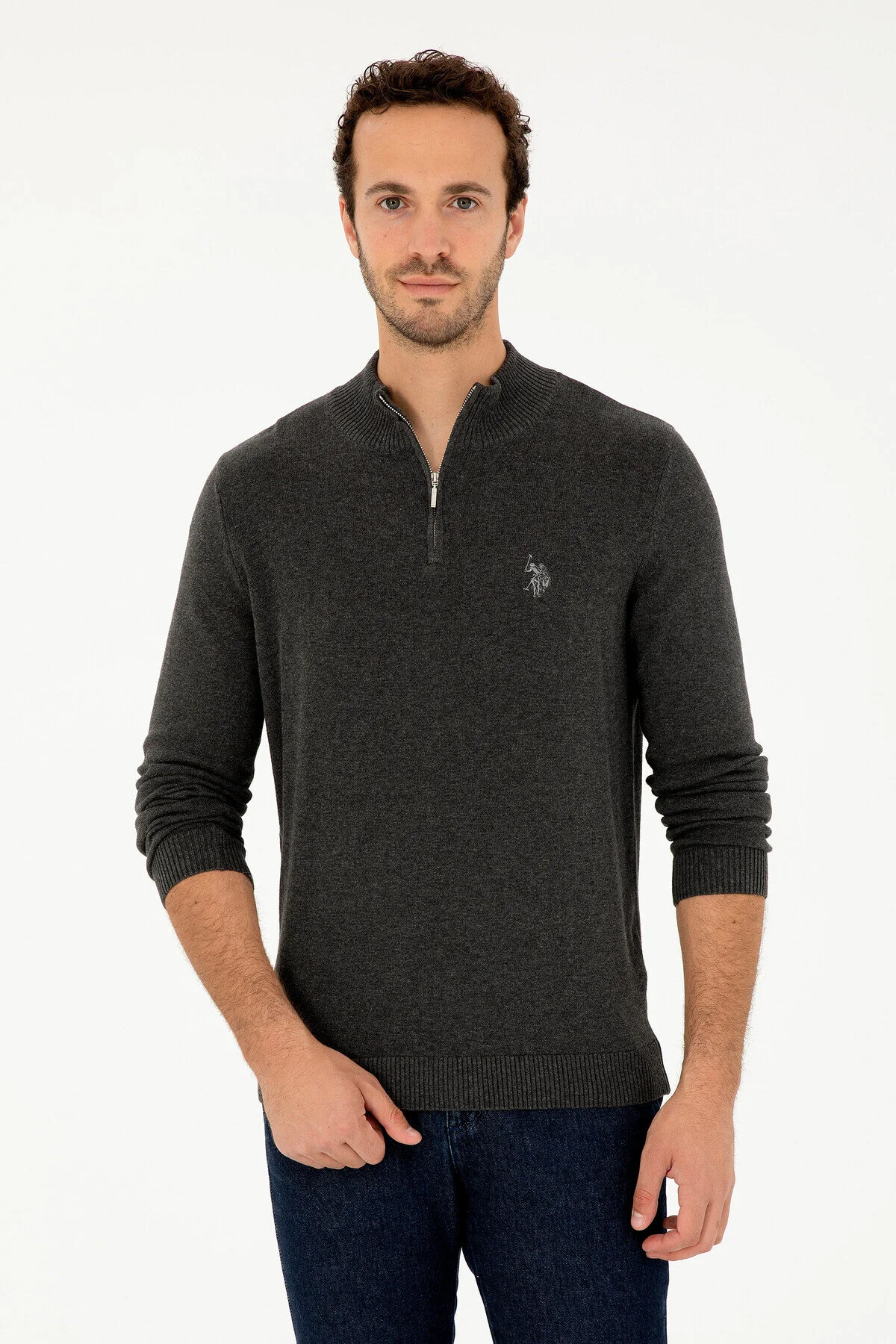 بلوز مردانه اسلیم فیت آنترسیت ملانژ زیپ‌دار U.S. Polo Assn.