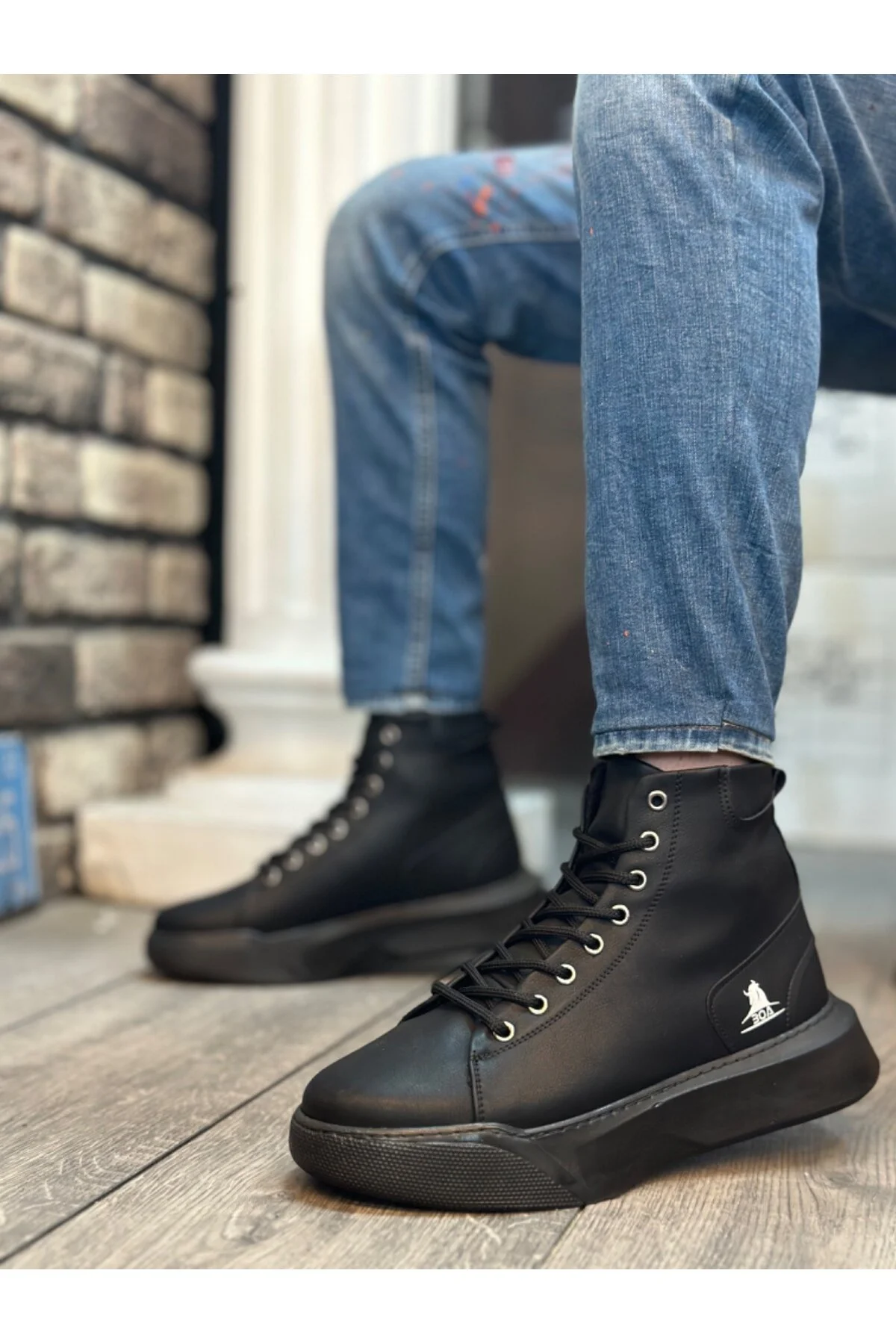 کفش مردانه BA0155 بند دار چکمه ورزشی مشکی BOA