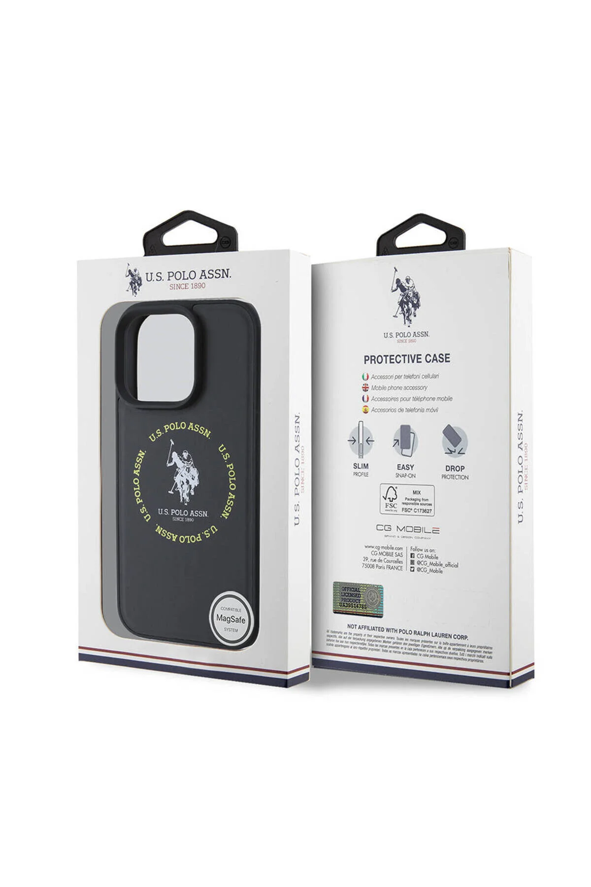 کاور و قاب IPHONE 16 PRO MAX CASE U.S POLO ASSN. دارای مجوز MAGSAFE ویژگی دایره لوگوی اسب دوبل چرم مشکی U.S. Polo Assn.