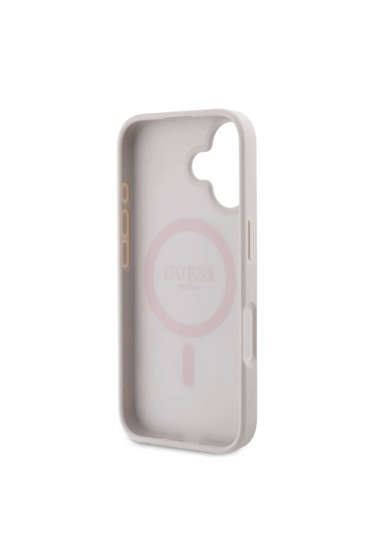 کاور و قاب IPHONE 16 PLUS CASE GUESS LICENSED MAGSAFE FEATURED PU چرمی 4G با طرح مثلث سنگی صورتی Guess