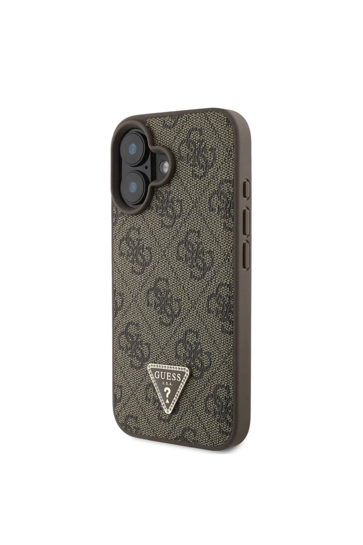 کاور و قاب سازگار با IPHONE 16 PLUS دارای مجوز MAGSAFE FEATURED PU LEATHER 4G STONE LOGO قهوه ای Guess