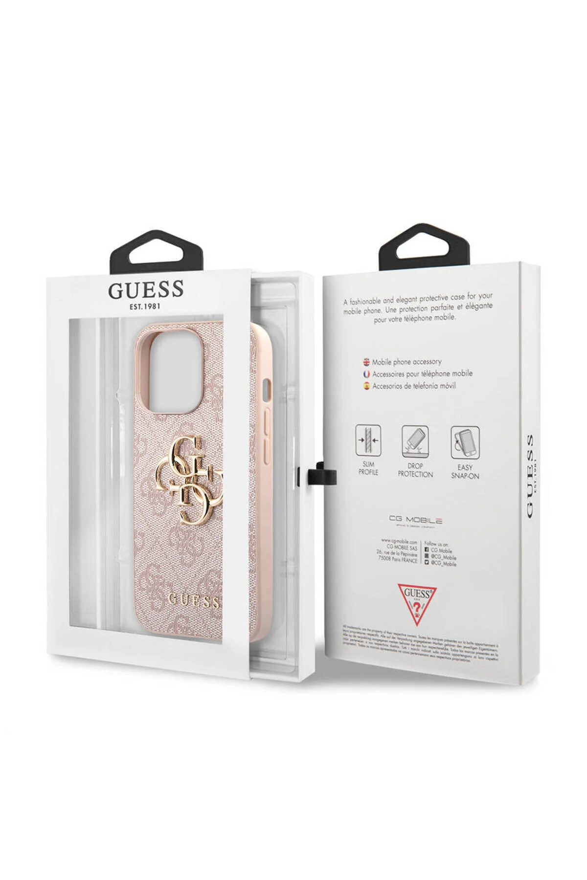 کاور و قاب IPHONE 13 PRO MAX COMPATIBLE CASE GUESS LICENSED PU چرمی 4G PATTERN METAL LARGE AND TEXT LOGO PINK Guess