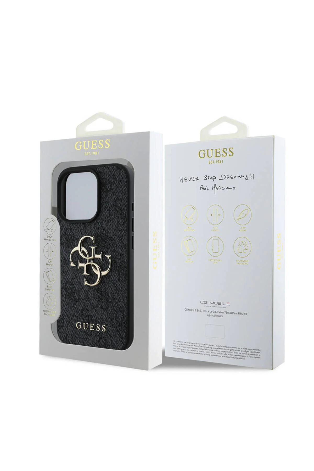 کاور و قاب IPHONE 16 PRO MAX CASE GUESS LICENSED PU LEATHER 4G PATTERN METAL LARGE لوگوی متنی مشکی Guess