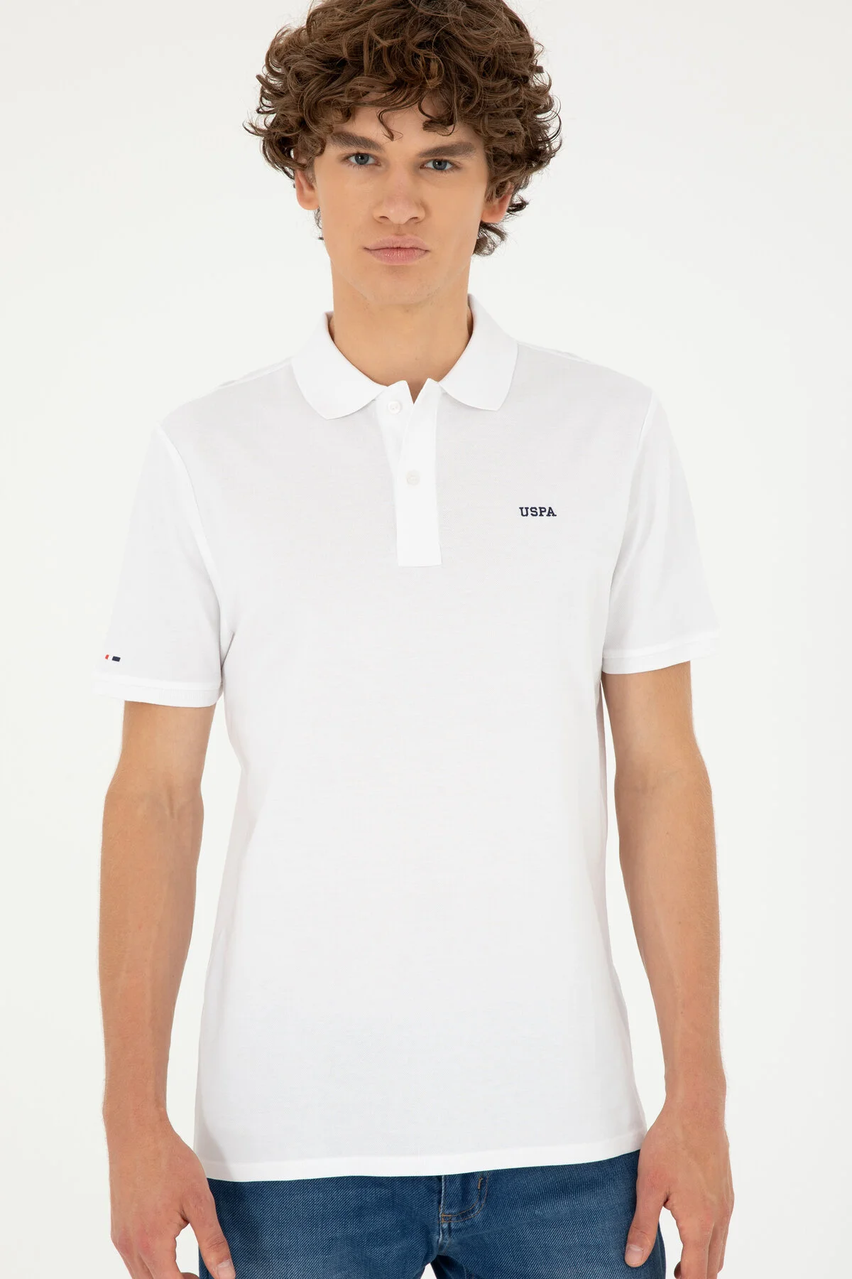تی شرت یقه پولو آبی مردانه پایه سفید یو اس U.S. Polo Assn.