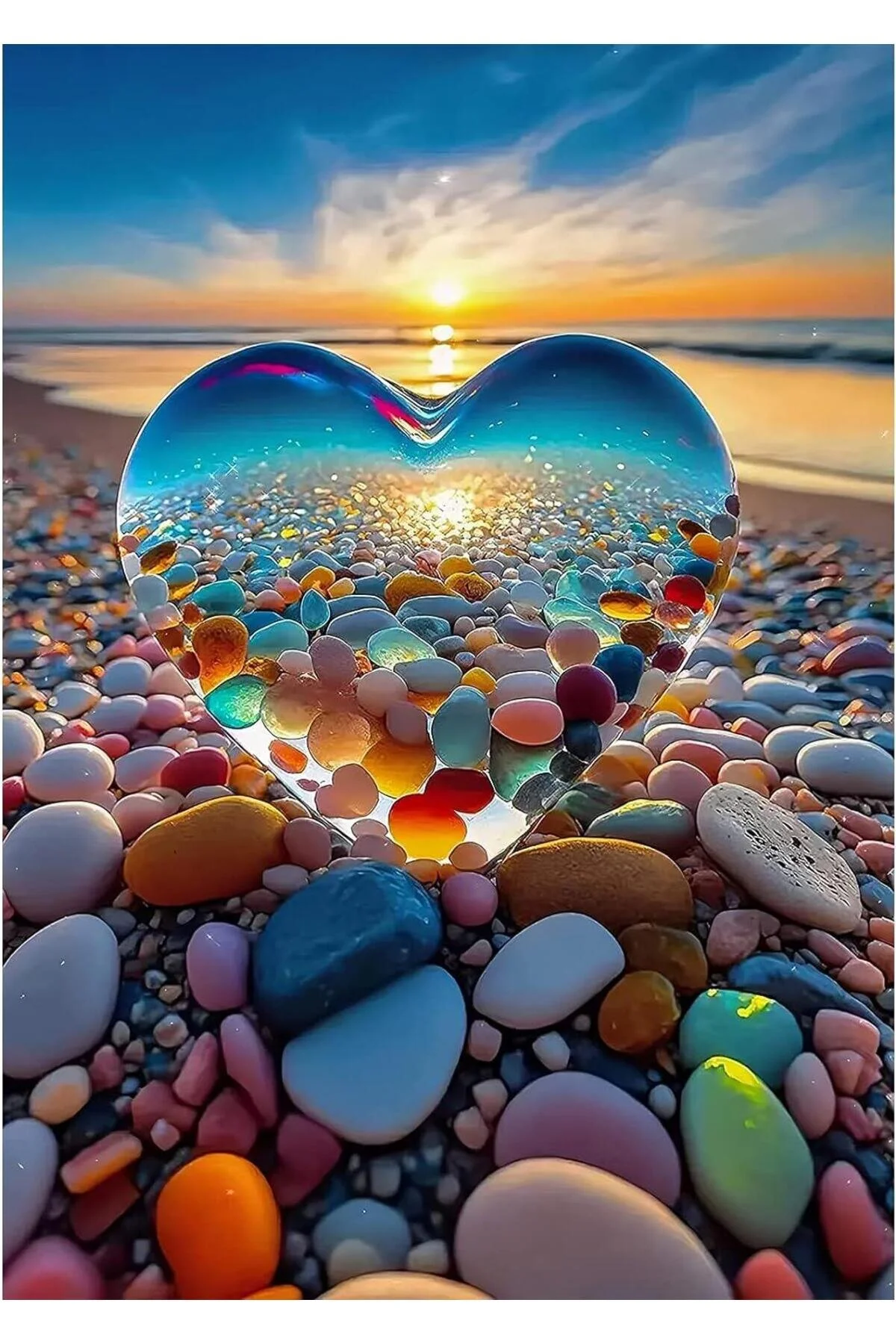 پازل سه بعدی HEART, DIAMOND PAINTING, PICTURE, BEACH, SUNSET PIXART ART PAINTING 30X40 pixartsanat