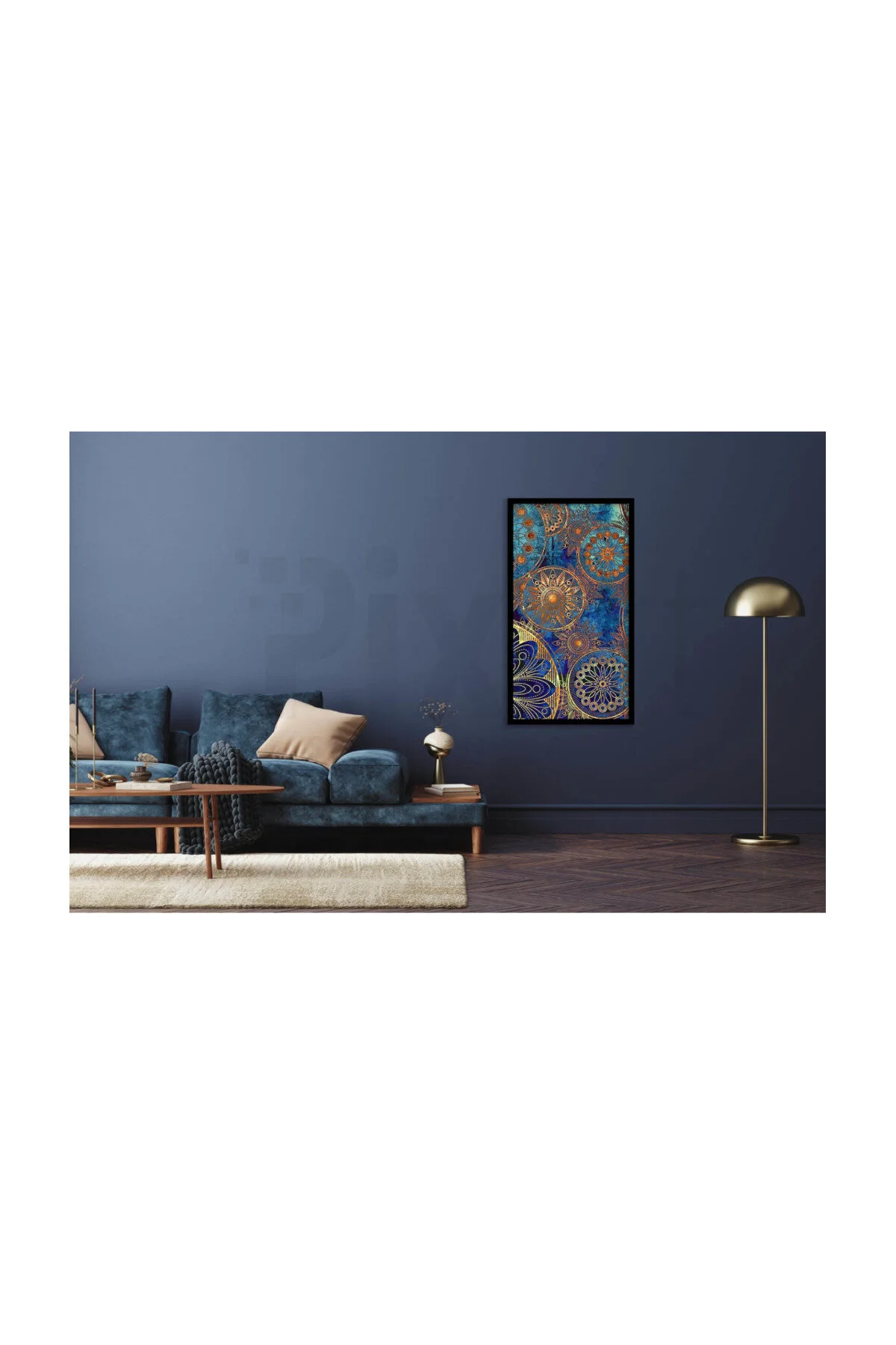 پازل سه بعدی الگوهای آبی و طلایی PIXART ART DIAMOND PAINTING 40 60 pixartsanat