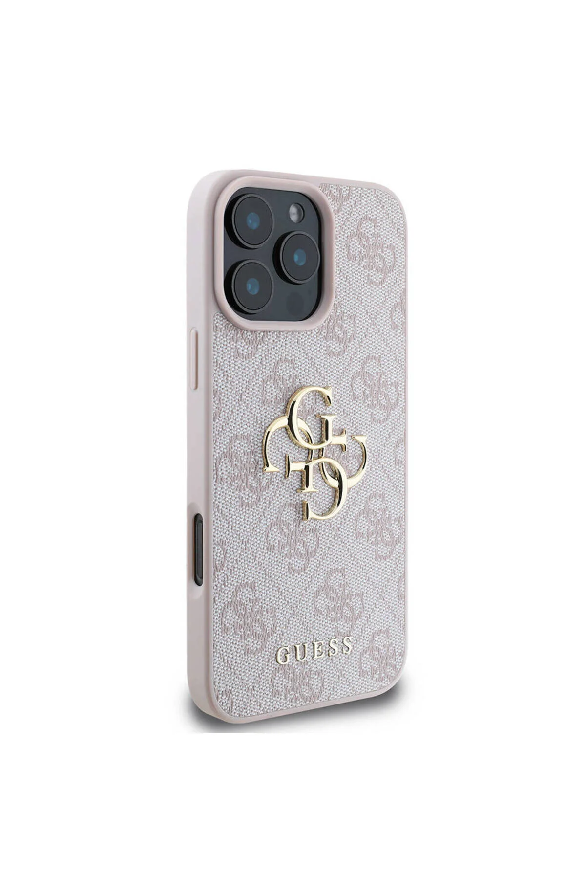 کاور و قاب IPHONE 16 PRO MAX COMPATIBLE CASE GUESS LICENSED PU LEATHER 4G PATTERN METAL LARGE AND TEXT LOGO PINK Guess