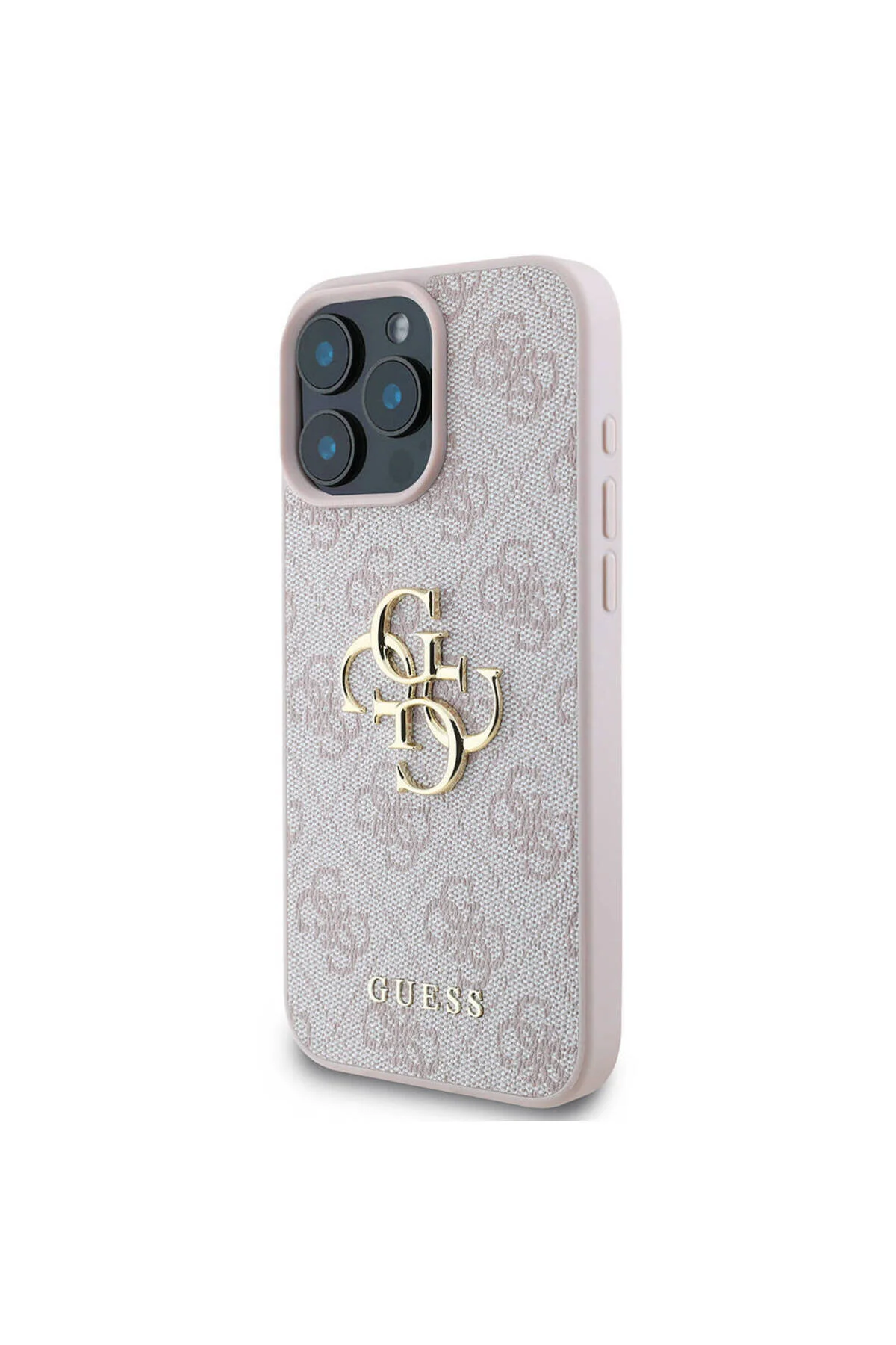 کاور و قاب IPHONE 16 PRO MAX COMPATIBLE CASE GUESS LICENSED PU LEATHER 4G PATTERN METAL LARGE AND TEXT LOGO PINK Guess