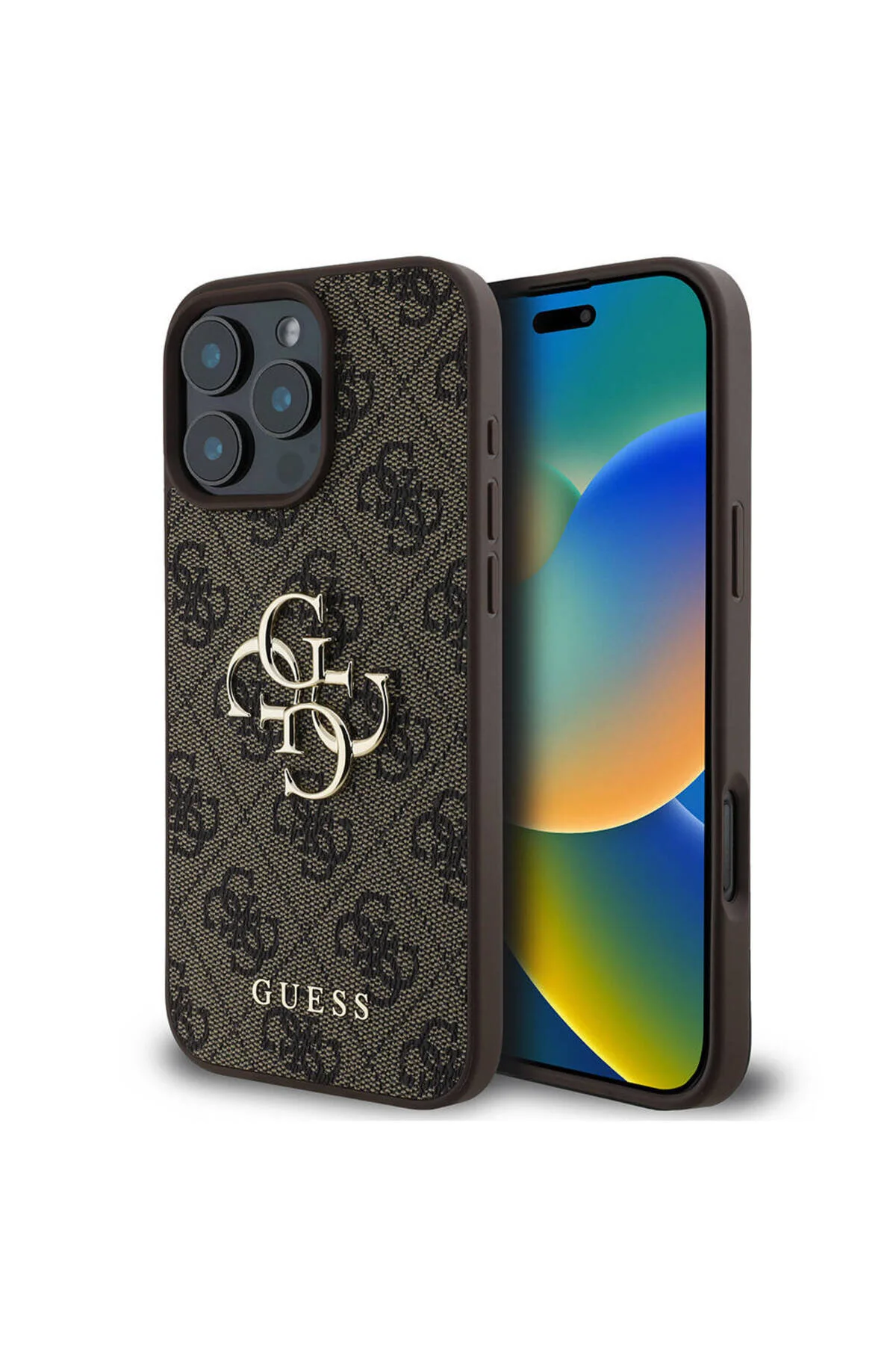 کاور و قاب IPHONE 16 PRO MAX CASE GUESS LICENSED PU LEATHER 4G PATTERNED METAL LARGE AND TEXT LOGO BROWN Guess