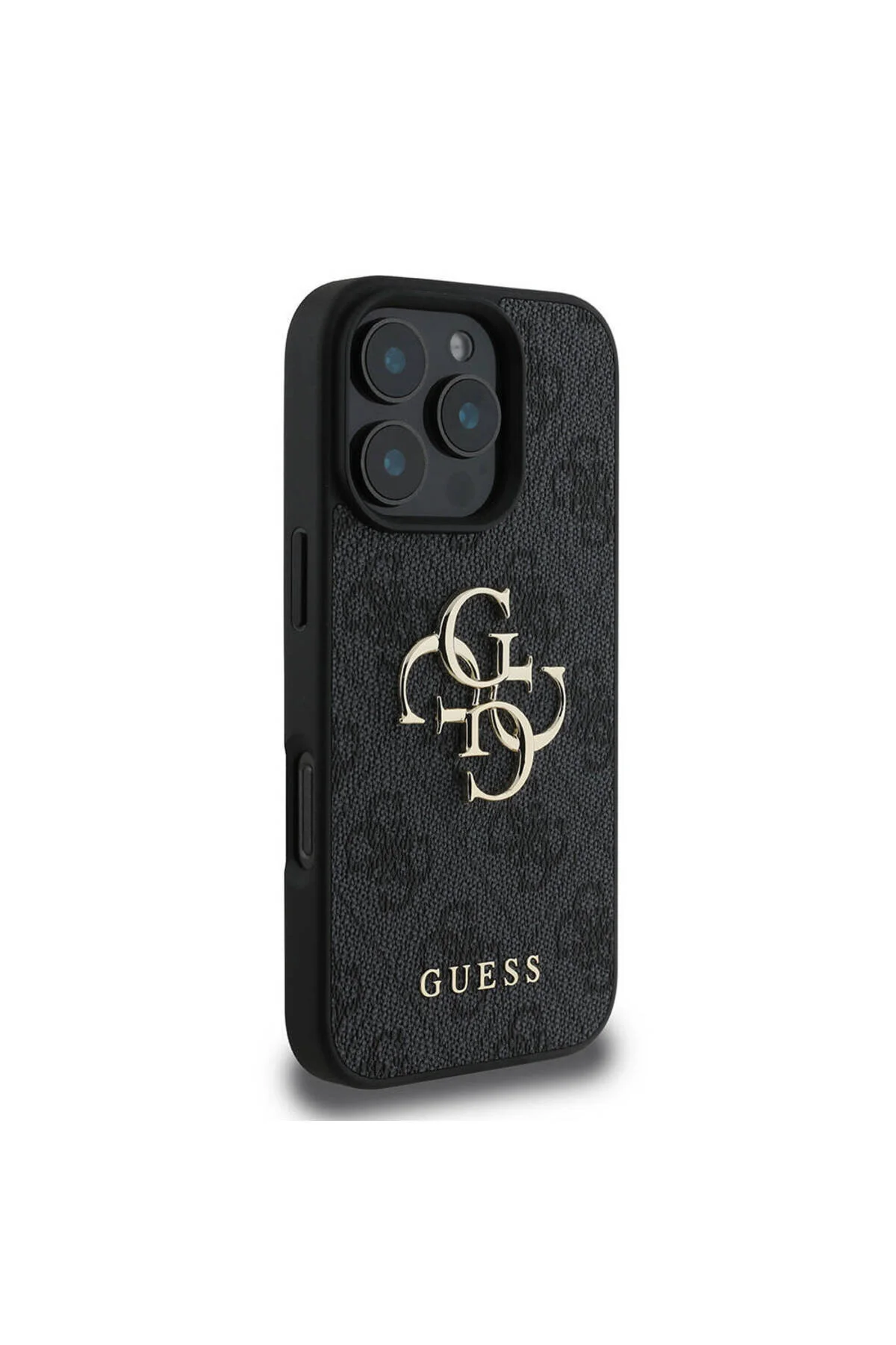 کاور و قاب IPHONE 16 PRO MAX CASE GUESS LICENSED PU LEATHER 4G PATTERN METAL LARGE لوگوی متنی مشکی Guess