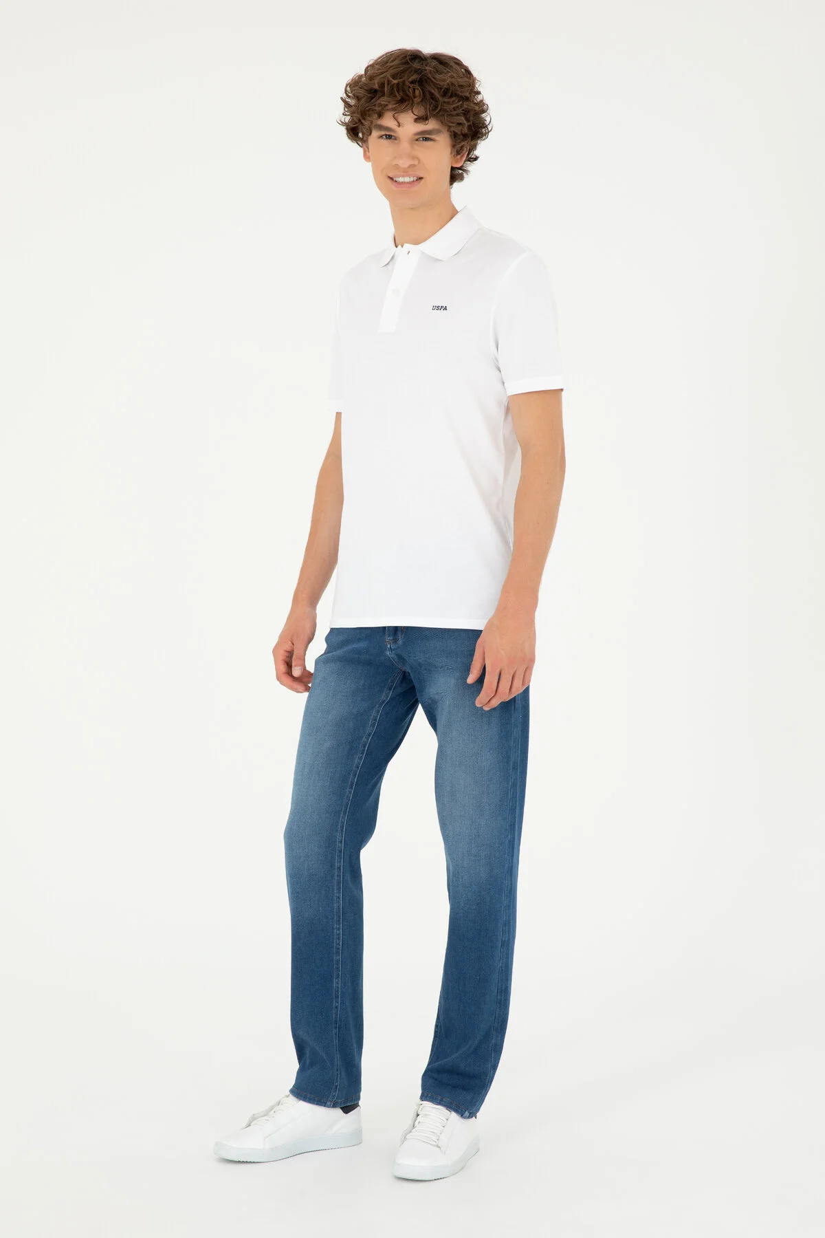 تی شرت یقه پولو آبی مردانه پایه سفید یو اس U.S. Polo Assn.