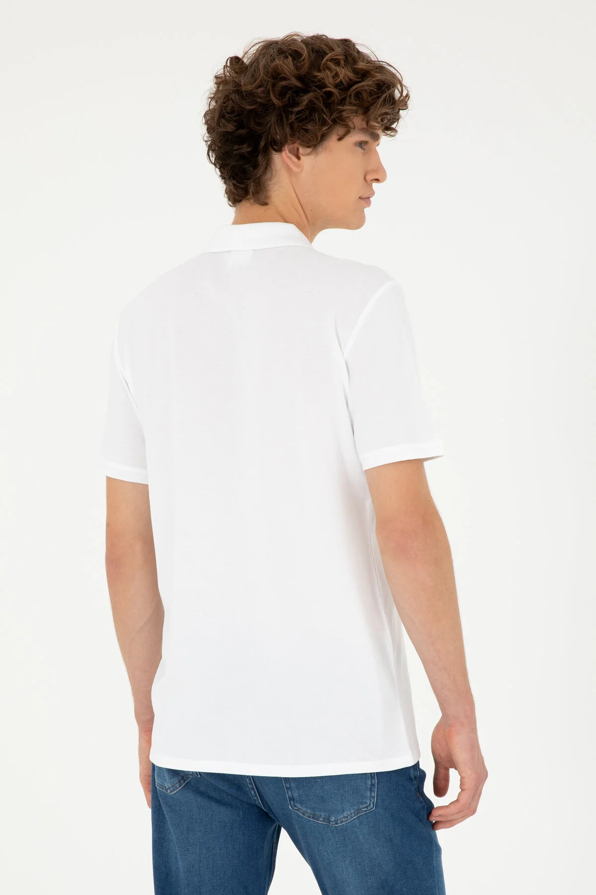 تی شرت یقه پولو آبی مردانه پایه سفید یو اس U.S. Polo Assn.