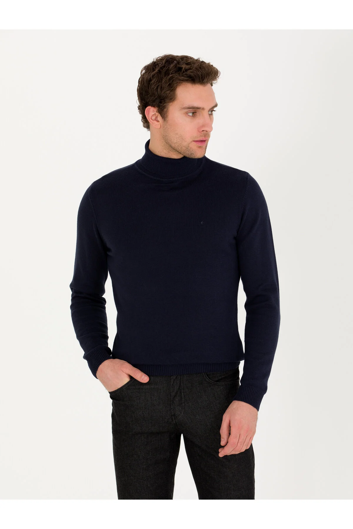 پلیور یقه آبی SLIM FIT FISHERMAN COLLAR BASIC LNITWEAR GROURE 50257385 VR033 کاشارل Cacharel