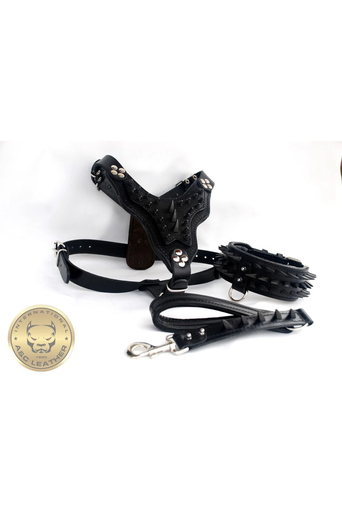 قلاده سگ ست راهپیمایی بند سینه چرمی قابل تنظیم IVOLT مشکی با جزئیات اورجینال AC LEATHER