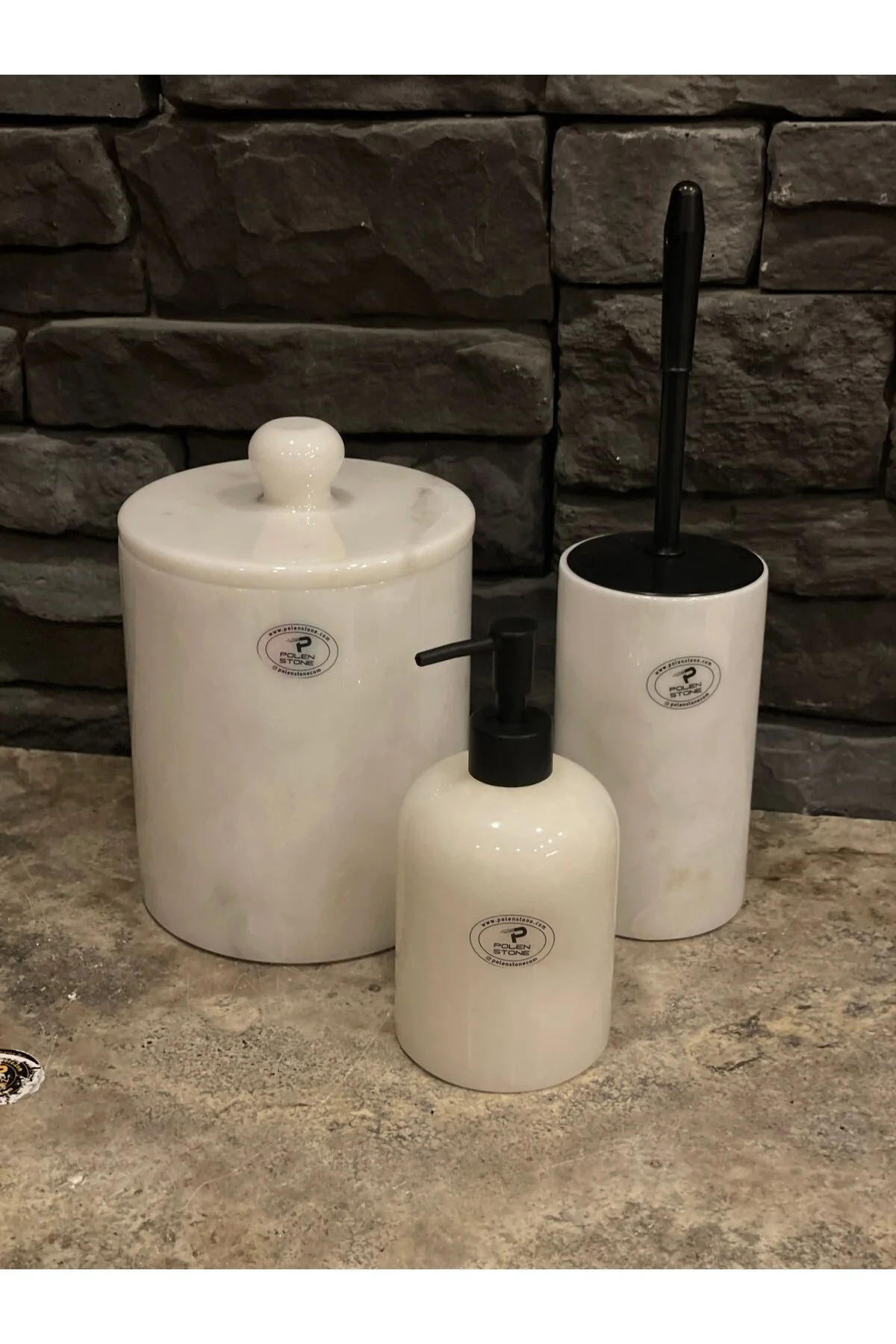 ست حمام سفید سرویس بهداشتی سنگ مرمر 3 Bath Set Matte Detail  Polen Stone