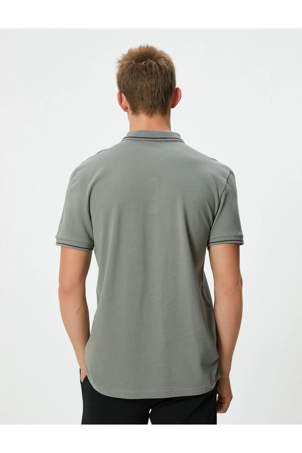تی شرت یقه پولو خاکستری مردانه پنبه آستین کوتاه Slim Fit Polo T Shirt Line کوتون Koton