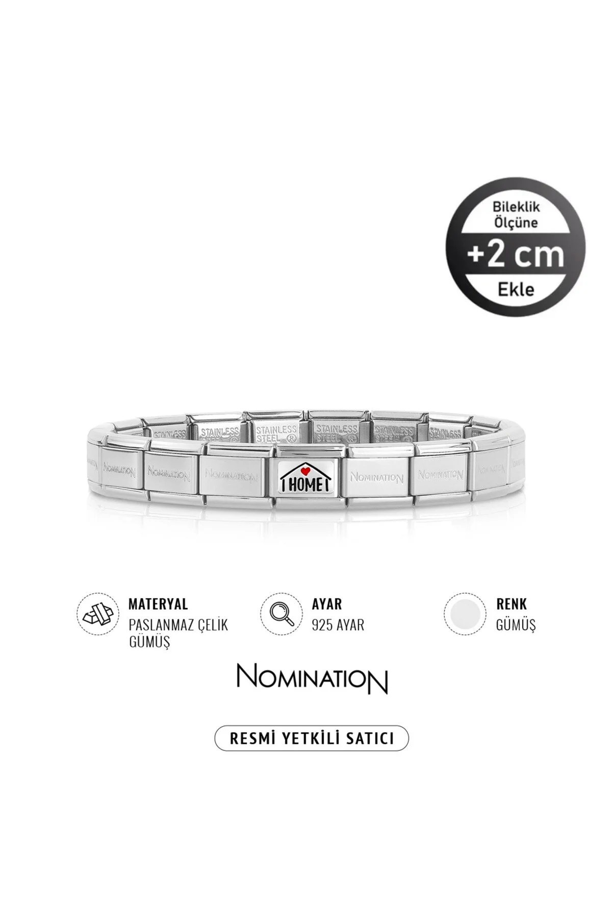 دستبند فولادی و نقره 925 ایتالیا مدل I love home برای همه NOMİNATİON