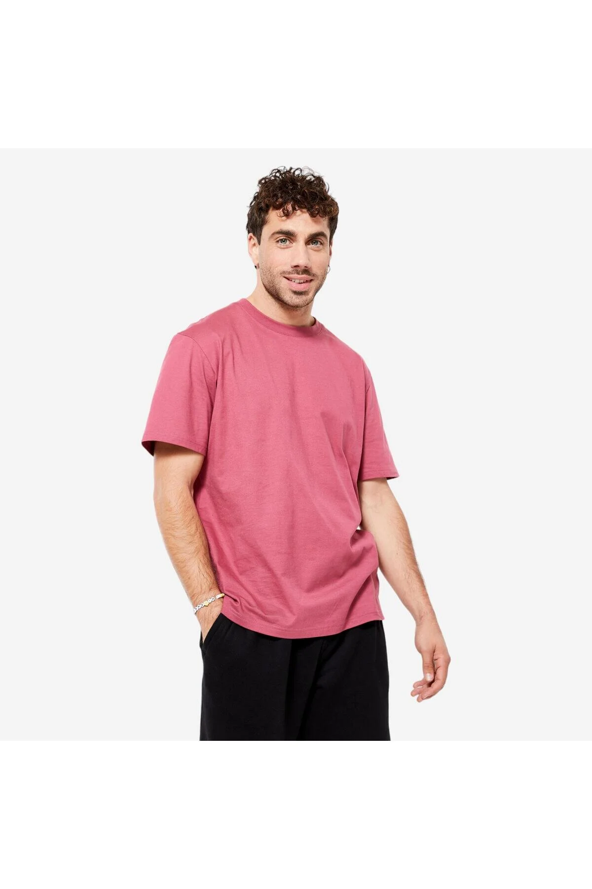 تی شرت تناسب اندام صورتی مردانه DOMYOS ESSENTIALS 500 دکتلون Decathlon