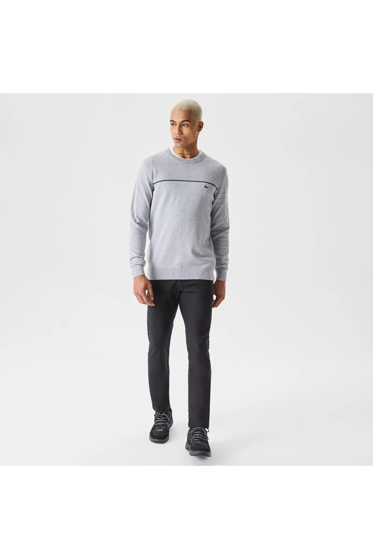 پلیور خاکستری مردانه ژاکت یقه دوچرخه لاگوست Lacoste