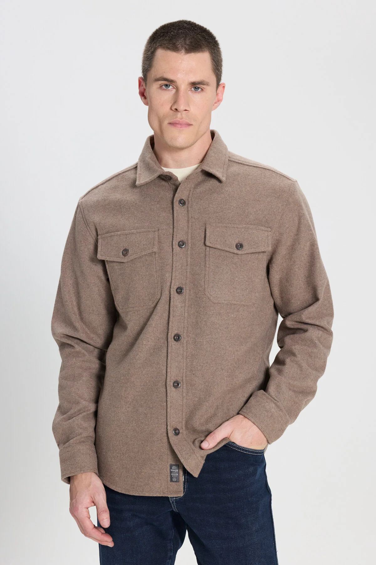 پیراهن / بلوز دکمه دار چند رنگ مردانه قهوه ای بریده شده کاملاً آرام Wrangler
