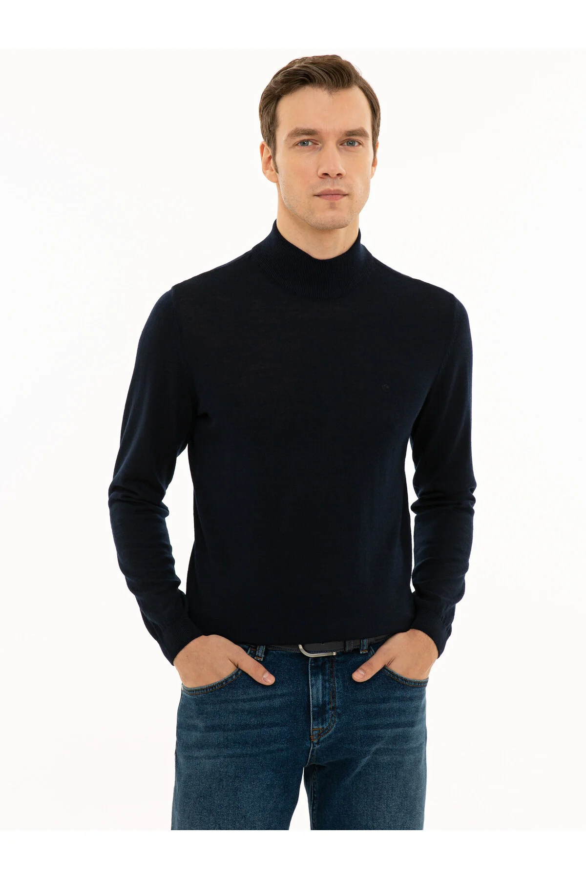پلیور NAVY BLUE SLIM FIT HALF FISHERMAN SWEATER BASIC LOWEAR GROUE 50229754 VR033 کاشارل Cacharel