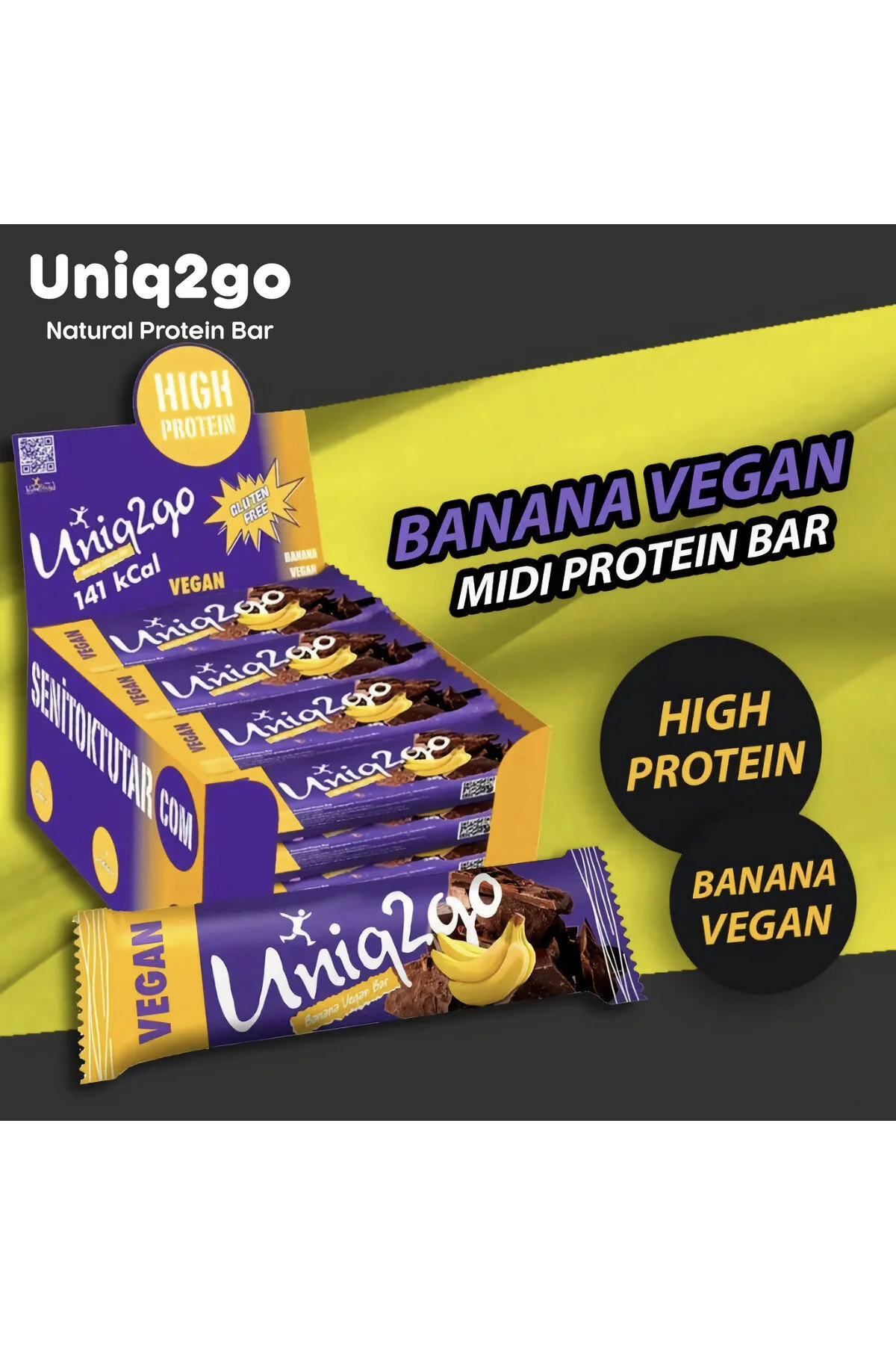 پروتئین بار جعبه موز وگان 38 G. MIDI PROTEIN BAR BOX 16 اورجینال Uniq2go