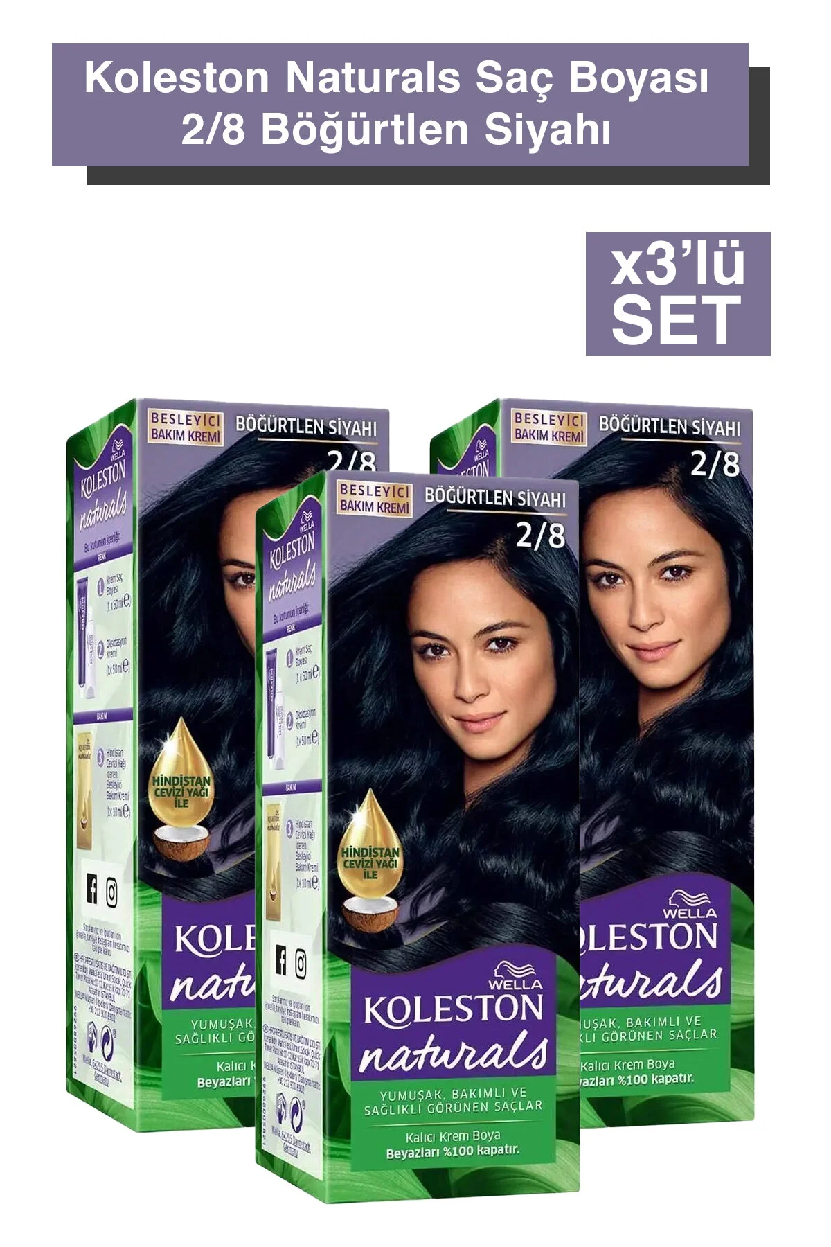 رنگ مو مردانه و زنانه KOLESTON NATURALS DYE 2 8 BLACKBERRY BLACK X3'LI مجموعه Wella