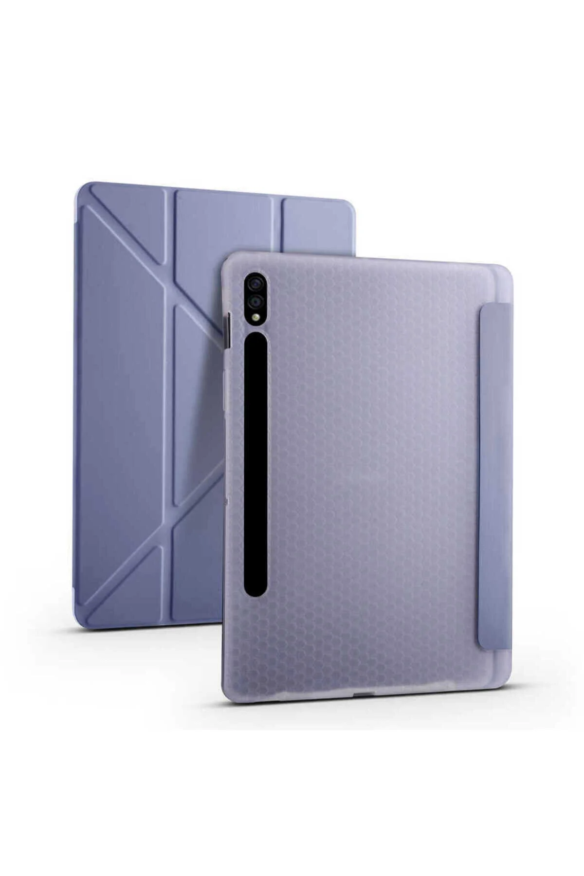 کاور تبلت قاب پایه تاشو ZORE TRI سازگار با GALAXY TAB S7 PLUS محفظه قلم بنفش Genel Markalar