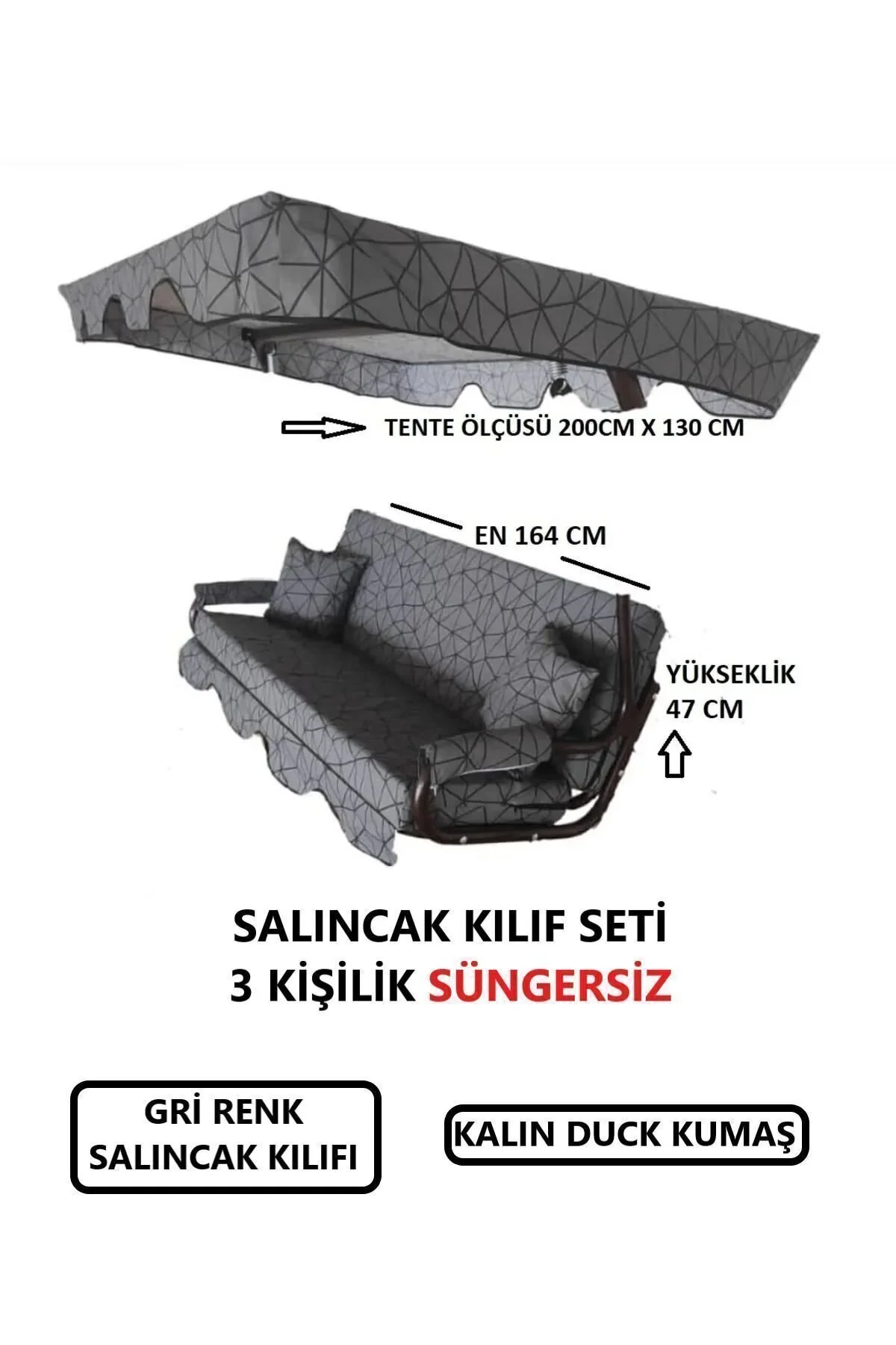 تاب و هموک پارچه نوسان چروک بدون اسفنج مجموعه 3 نفر 164X47 سانتی متر خاکستری Genel Markalar