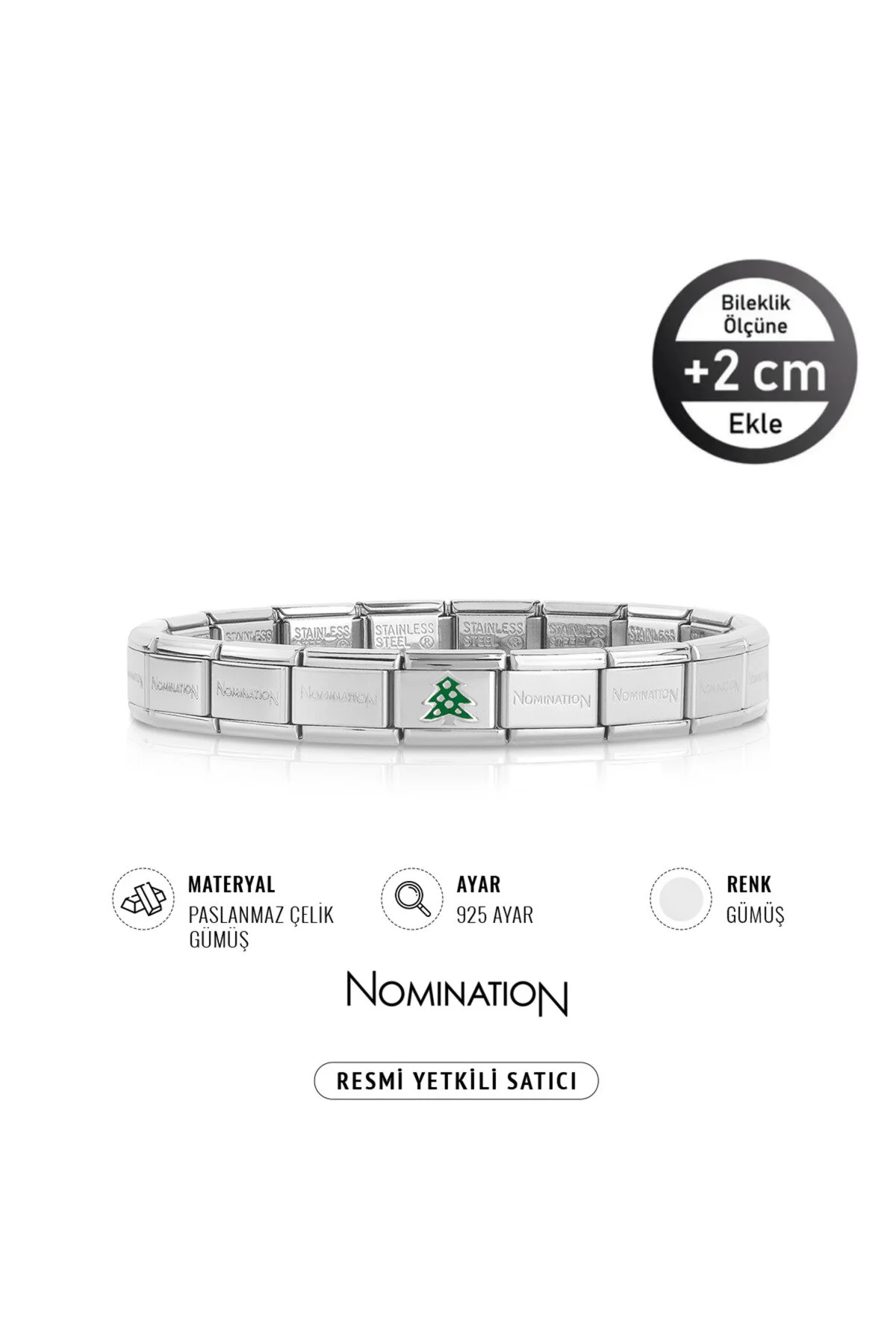 دستبند فولادی مردانه و زنانه ایتالیا COMPOSBLE 925 درخت کاج نقره ای استرلینگ NOMİNATİON