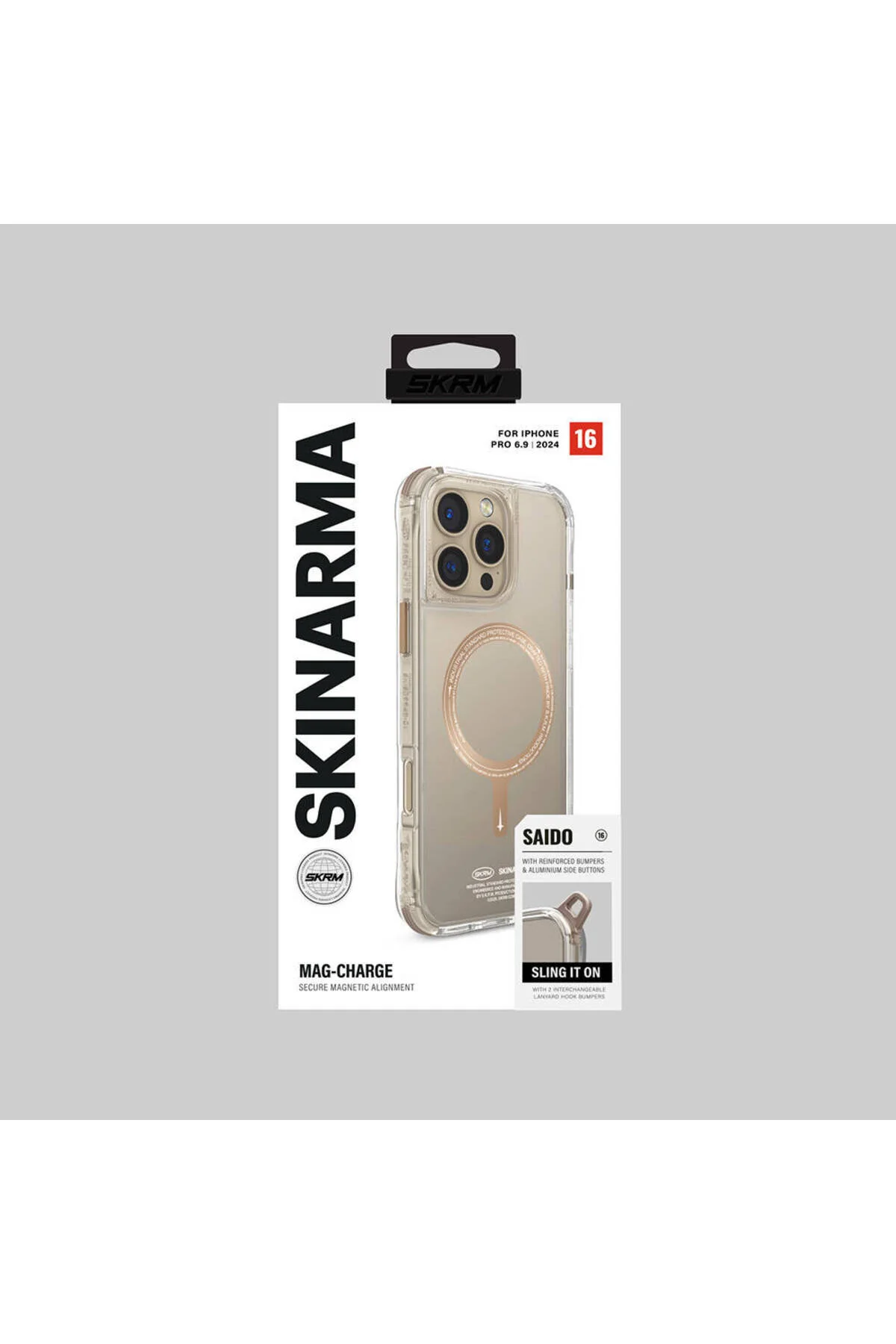 کاور و قاب سازگار با IPHONE 16 PRO MAX ویژگی شارژ MAGSAFE کیسه هوا شفاف پوسته آرما SAIDO PRIME طلایی Skinarma