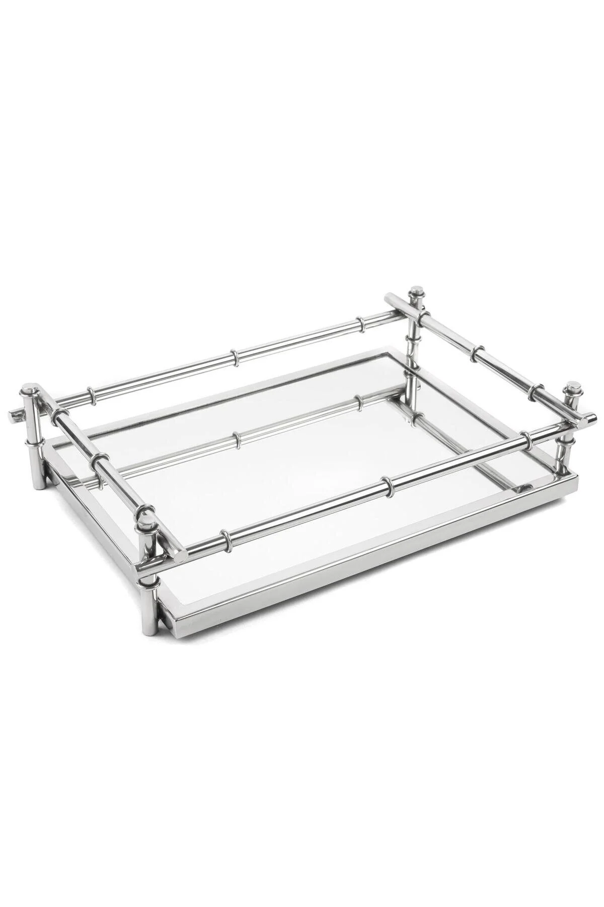 سینی نقره‌ای آینه مستطیل فلزی نقره ای 47X30X10Cm میکاسا مور  Mikasa Moor
