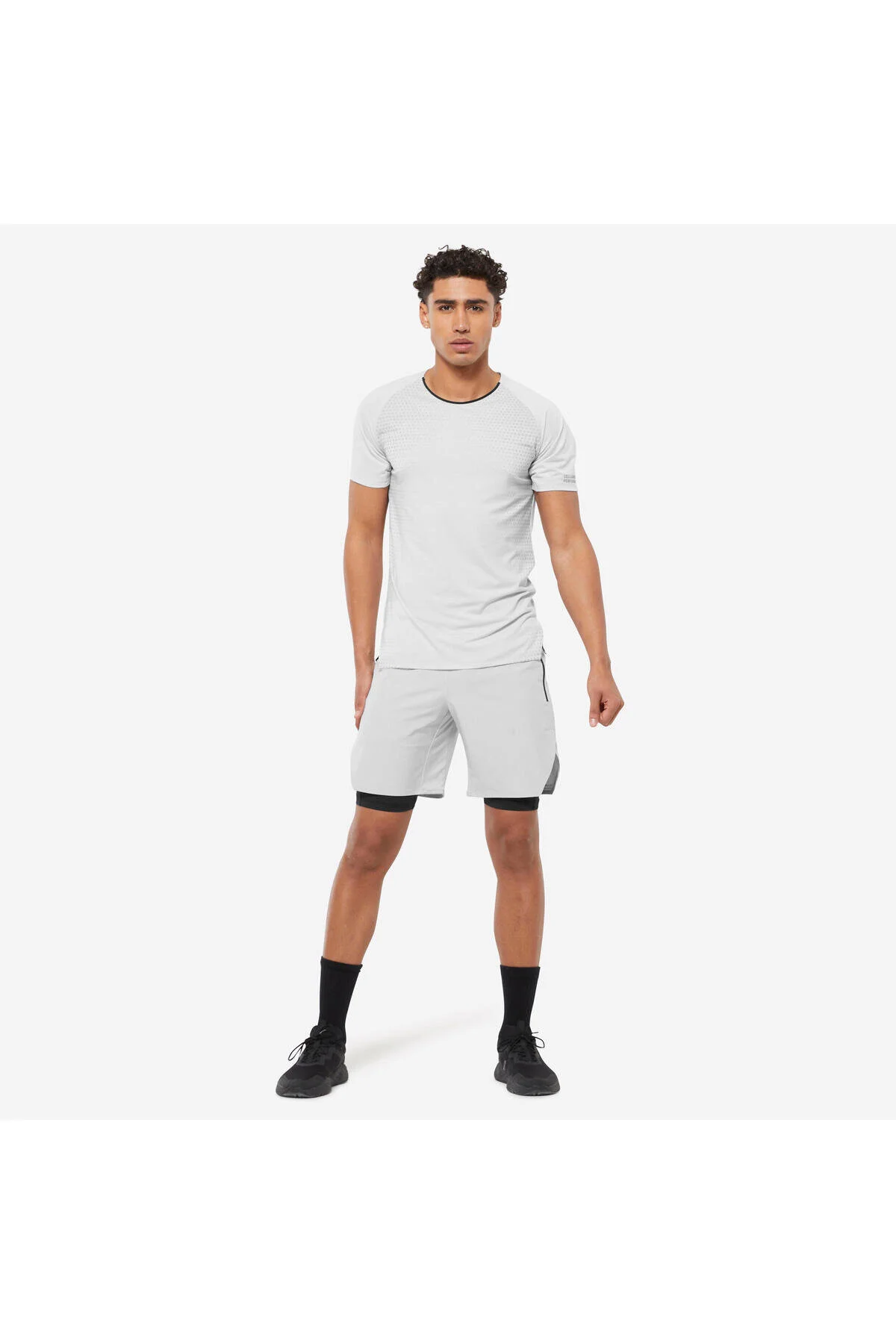 تی شرت ورزشی آستین کوتاه مردانه DOMYOS تمرین کراس خاکستری CELLIANT دکتلون Decathlon