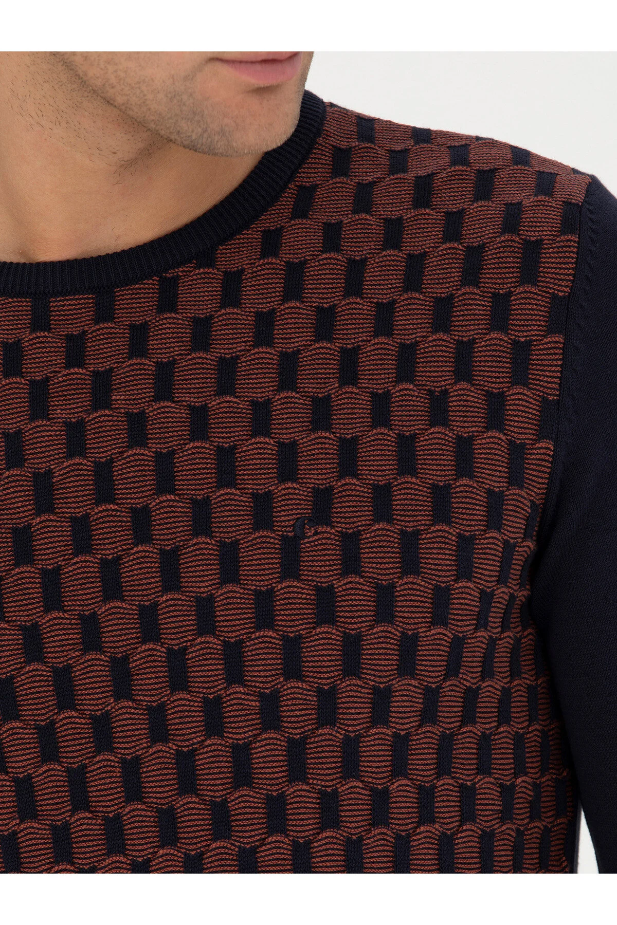 پلیور دوچرخه سواری باریک آبی دریایی YAKA KNITWEAR KAZAKH 50234963 VR033 کاشارل Cacharel