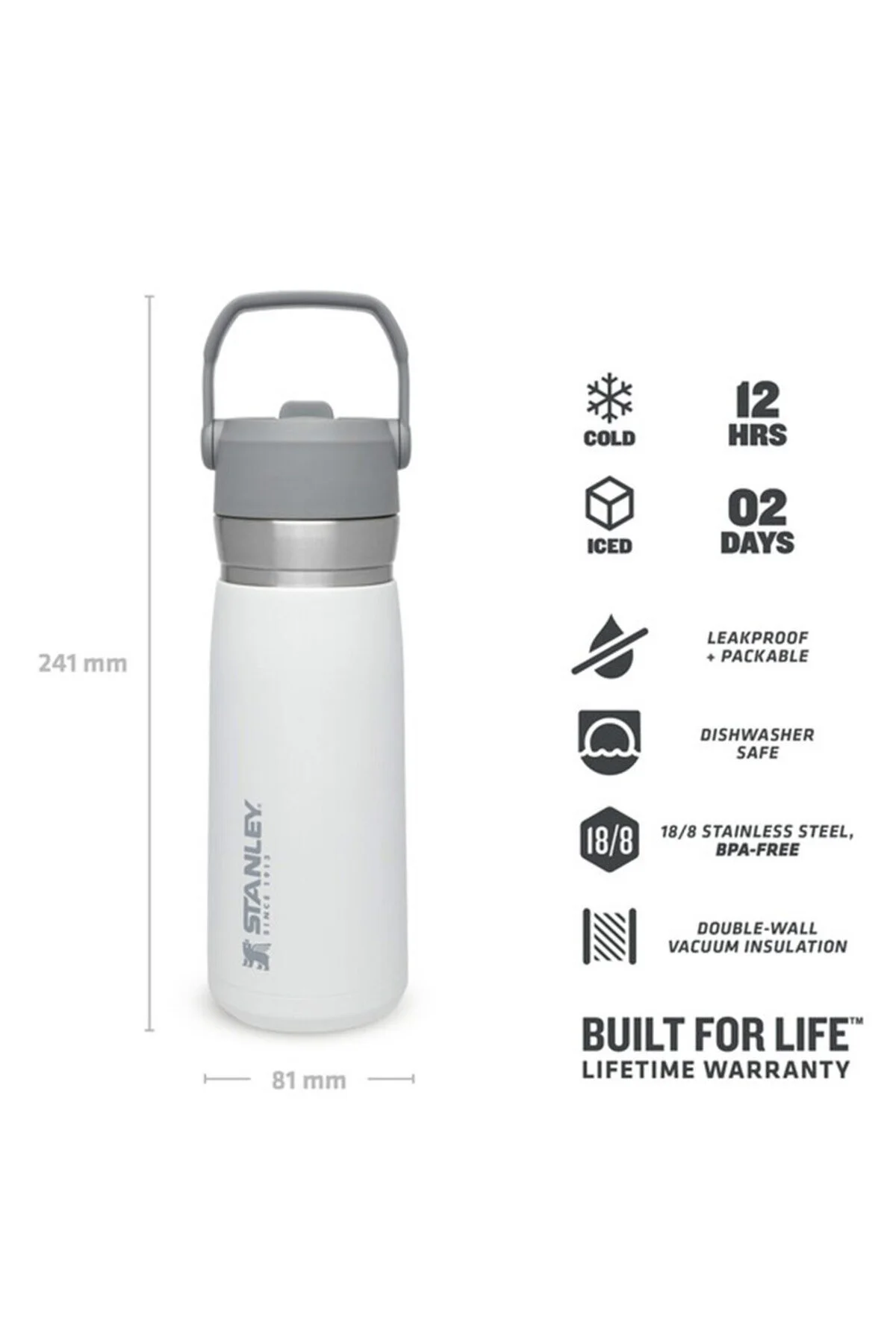 فلاسک سفید مردانه و زنانه قمقمه آب سرد فولاد ضد زنگ Go Iceflow با نی 0.65 لیتری استنلی Stanley