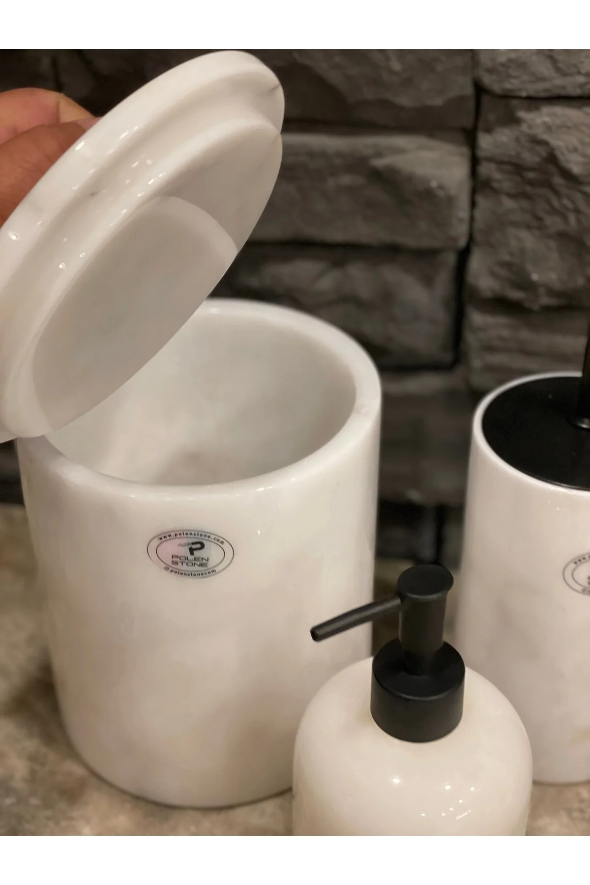 ست حمام سفید سرویس بهداشتی سنگ مرمر 3 Bath Set Matte Detail  Polen Stone