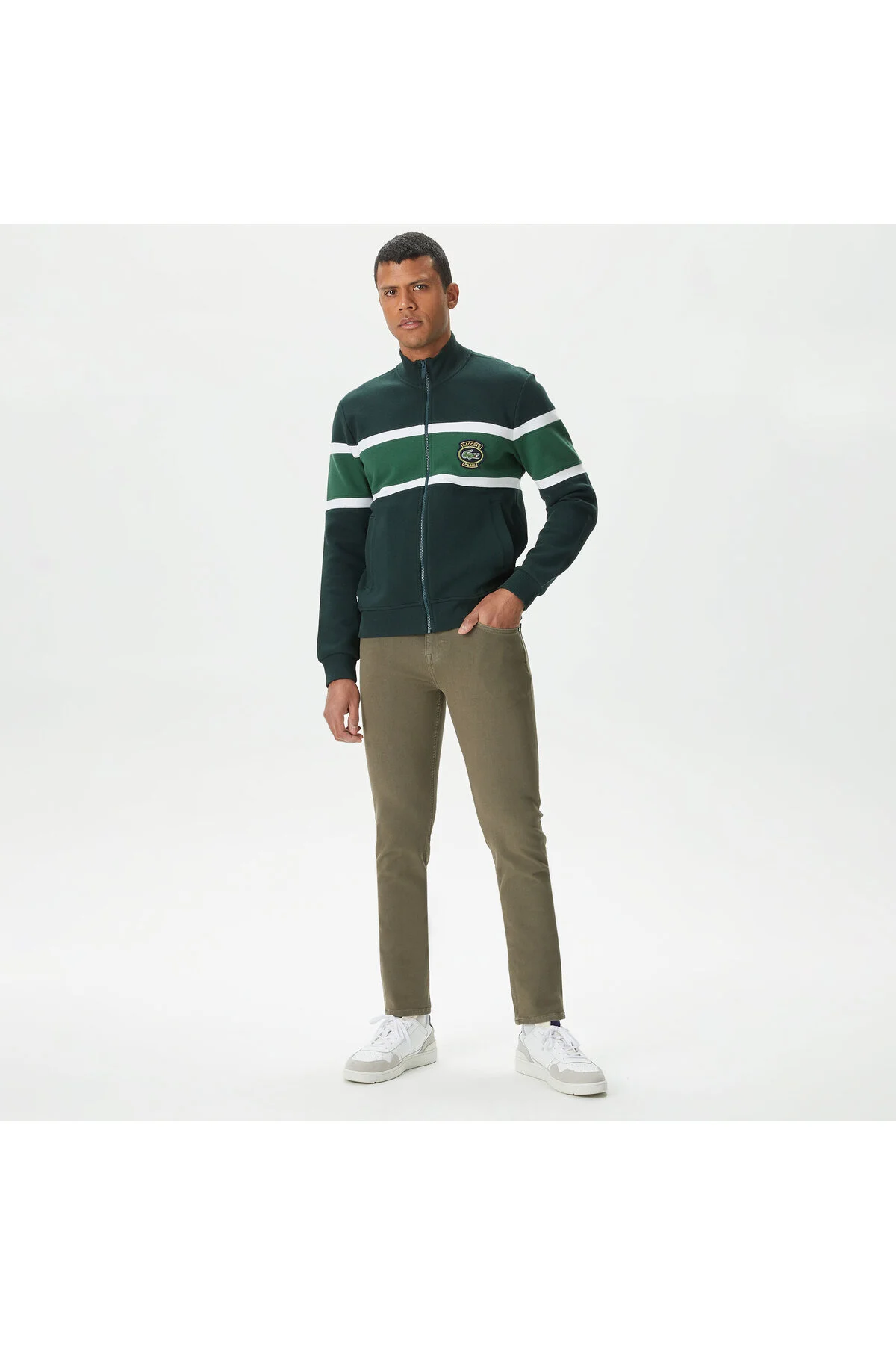 شلوار سبز مردانه جین اسکینی خاکی مناسب لاگوست Lacoste