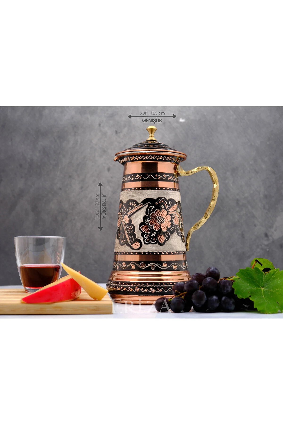 پارچ و تنگ سیاه مسی دسته مس گلدوزی شده کوزه پوشانده  ERİZA