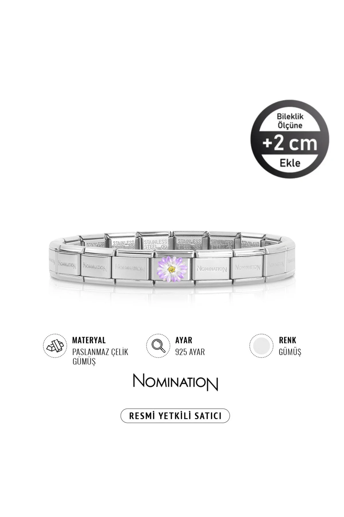 دستبند فولادی با طراحی گل لیلکی و سفید از نقره 925 مناسب برای همه NOMİNATİON
