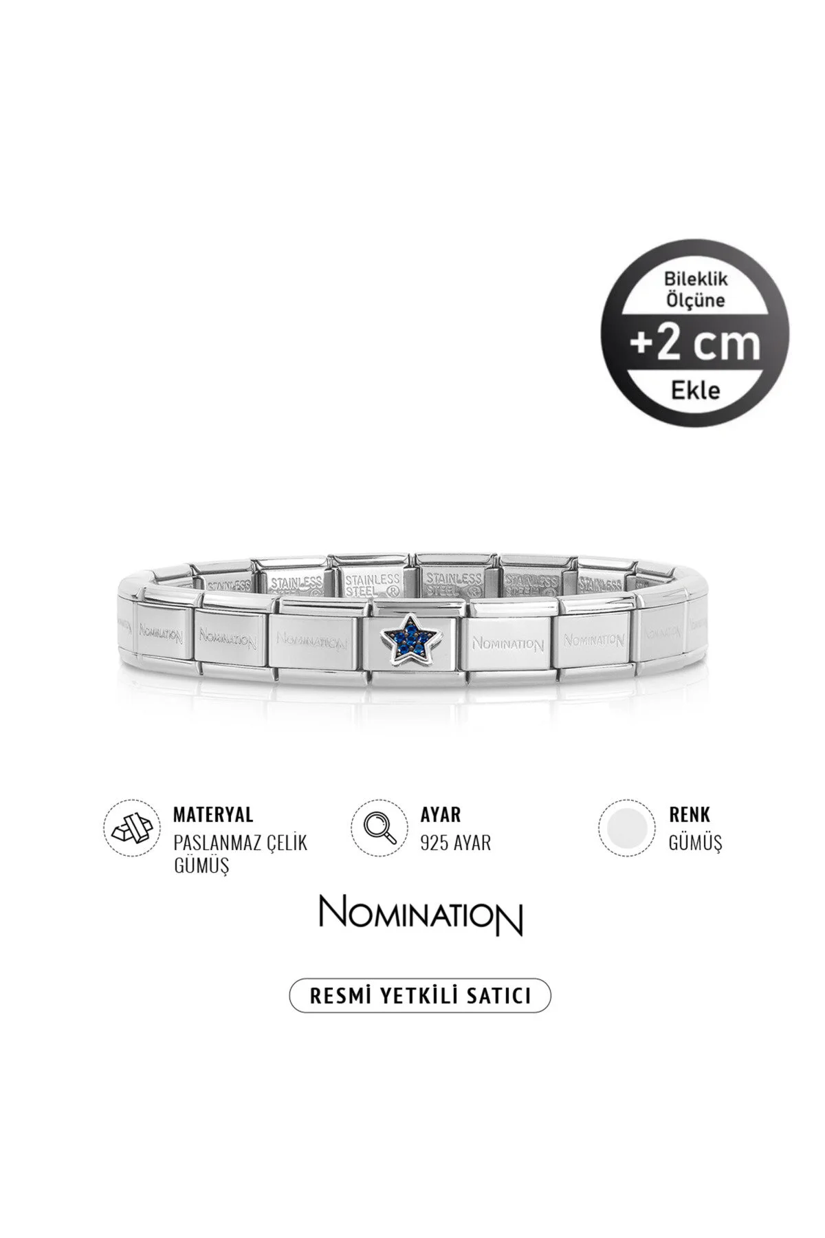 دستبند فولادی با سنگ زبرجد آبی و نقره 925 مدل ستاره NOMİNATİON