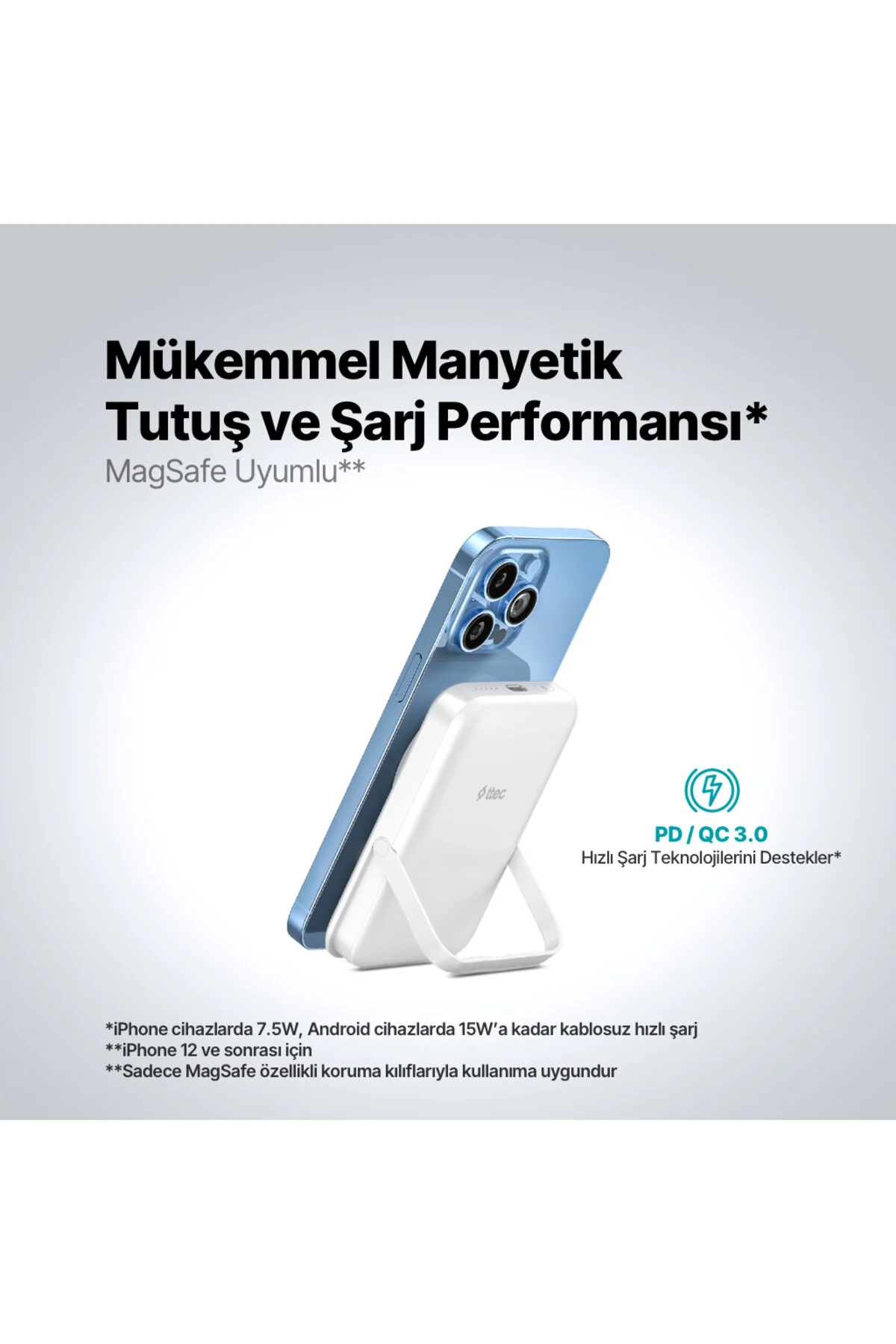 پاوربانک RECHARGER PRO M 10.000MAH MAGSAFE سازگار PD 20W ایستاده ابزار شارژ سریع قابل حمل بی سیم Ttec