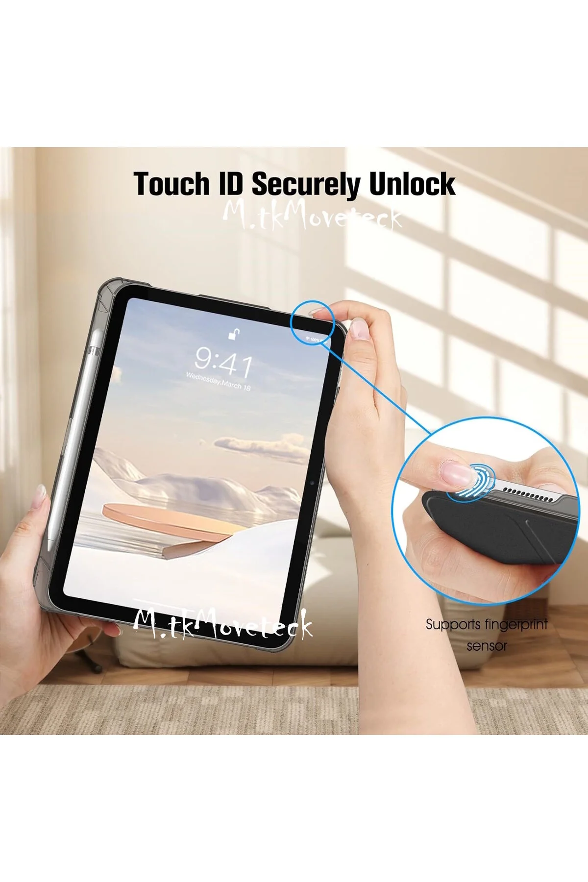 کاور تبلت پایه تاشو هوشمند کیس سازگار IPAD AIR 11 M2 M3 با محفظه خودکار حالت خواب m.tk moveteck