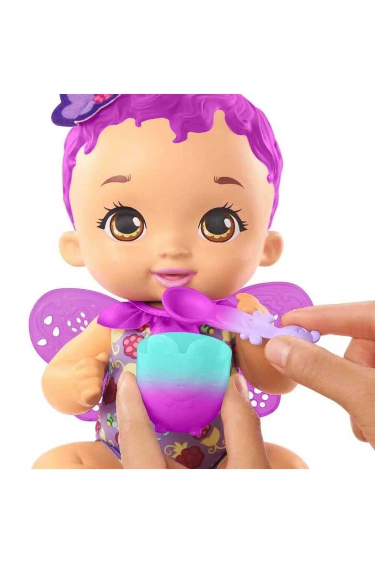 عروسک های پلاستیکی کودک من پروانه وقت ناهار خوری موهای بنفش Mattel