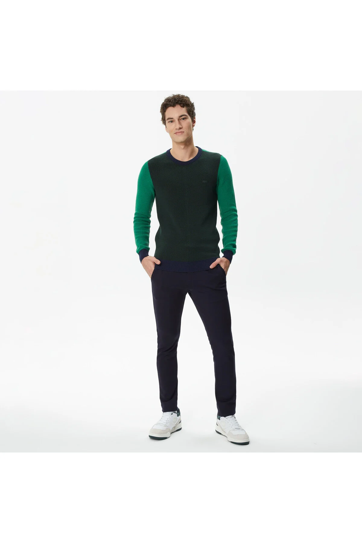 پلیور سبز مردانه دوچرخه سواری آستین بلند و منظم لباس Blok تیره Green Triko لاگوست Lacoste