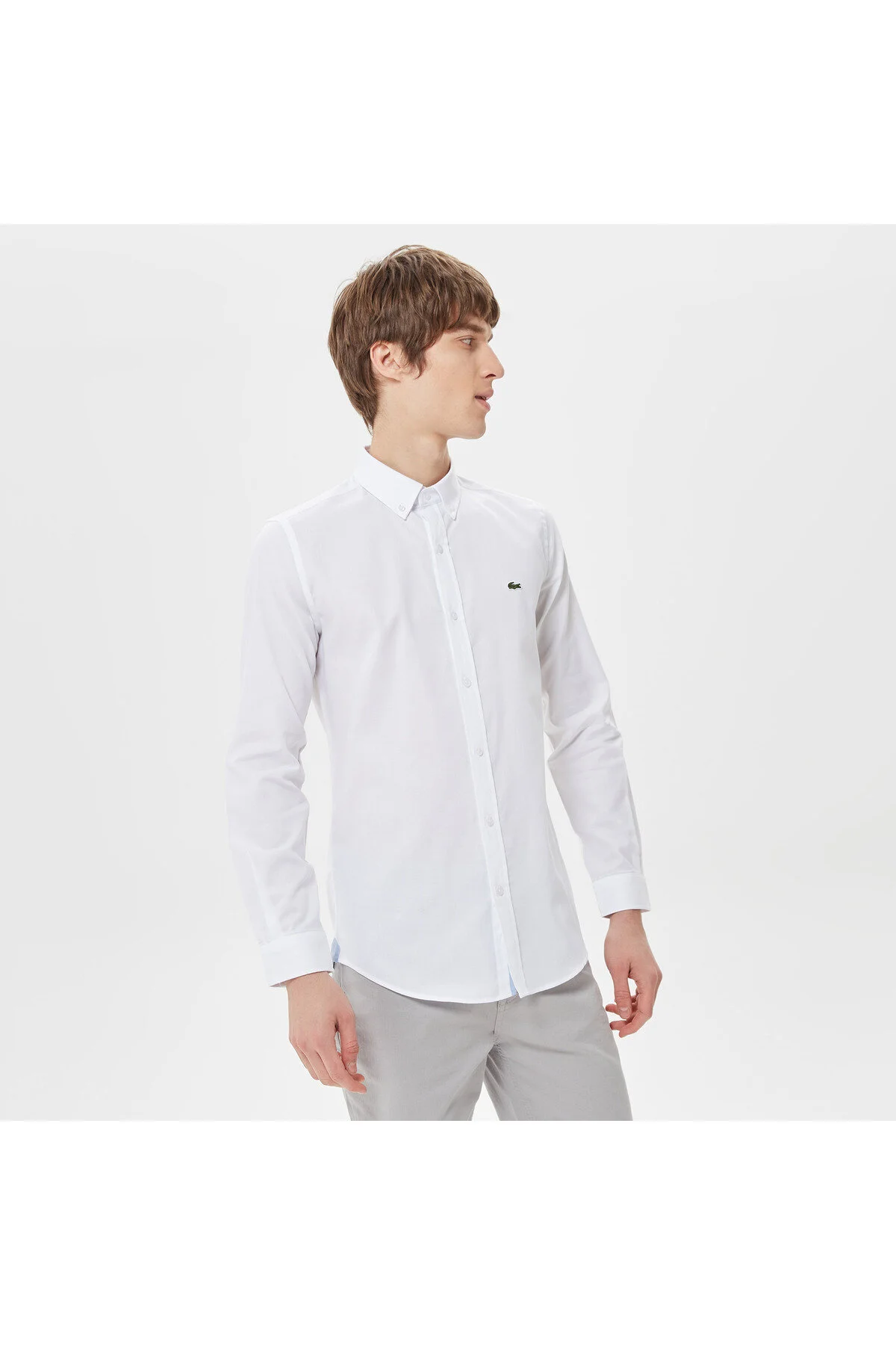پیراهن / بلوز دکمه دار سفید مردانه باریک لاگوست Lacoste
