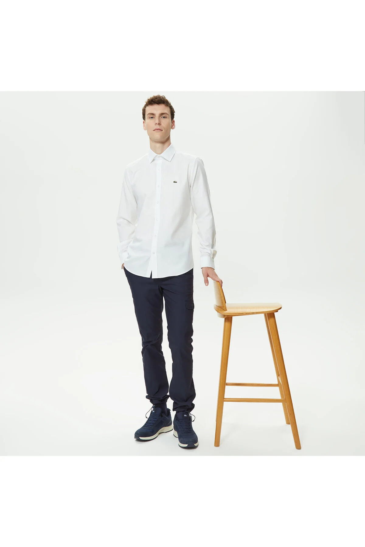 پیراهن / بلوز دکمه دار سفید مردانه باریک لاگوست اورجینال Lacoste