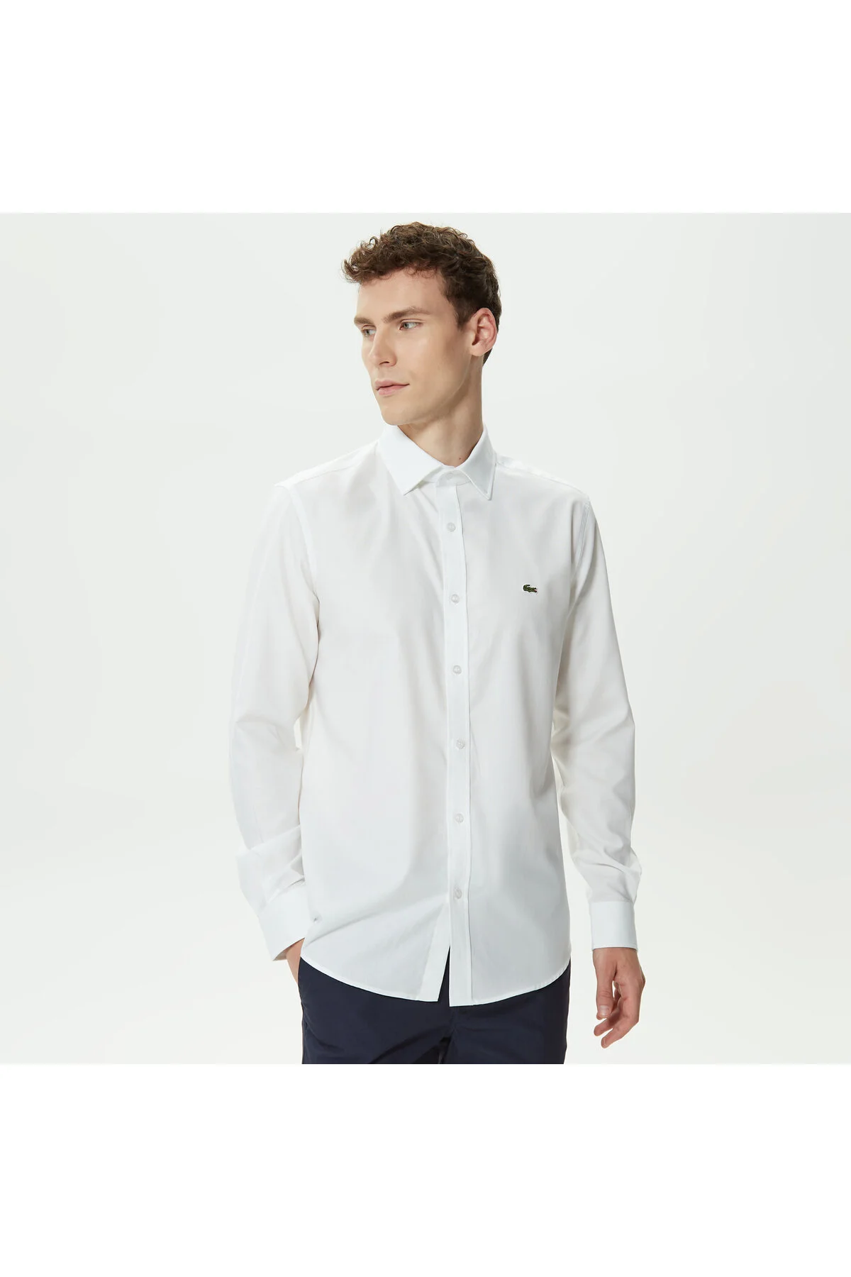پیراهن / بلوز دکمه دار سفید مردانه باریک لاگوست اورجینال Lacoste